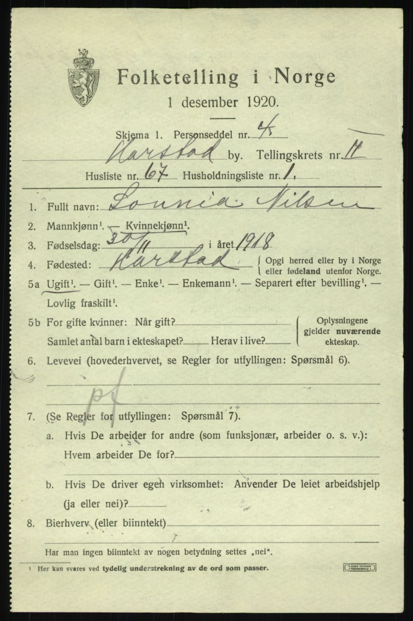 SATØ, 1920 census for Harstad, 1920, p. 4180