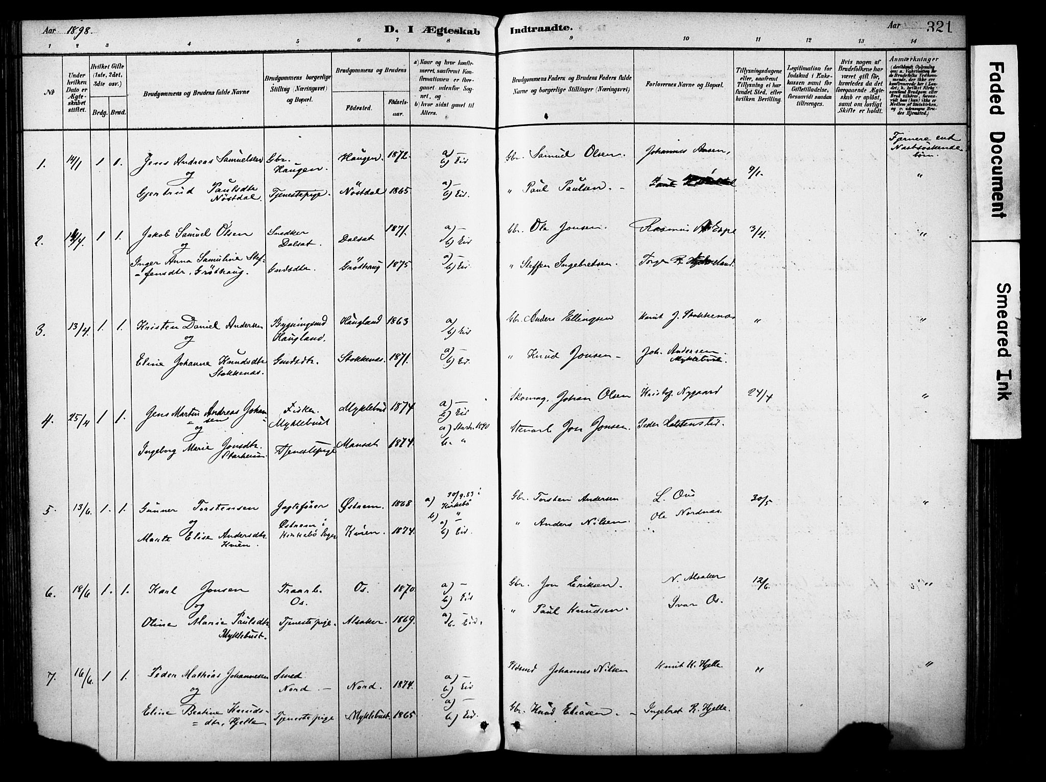 Eid sokneprestembete, SAB/A-82301/H/Haa/Haab/L0001: Parish register (official) no. B 1, 1879-1906, p. 321