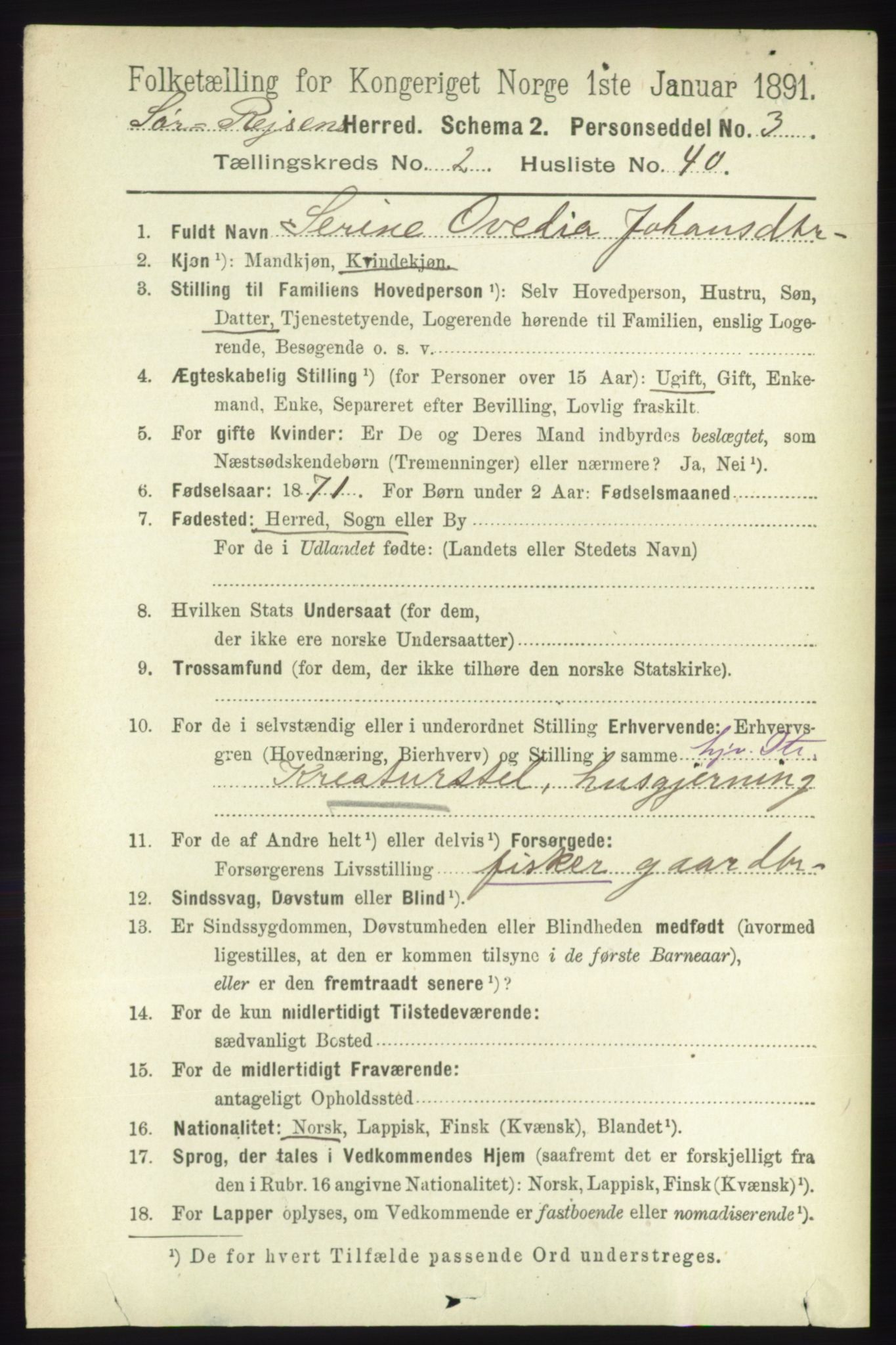 RA, 1891 census for 1925 Sørreisa, 1891, p. 638