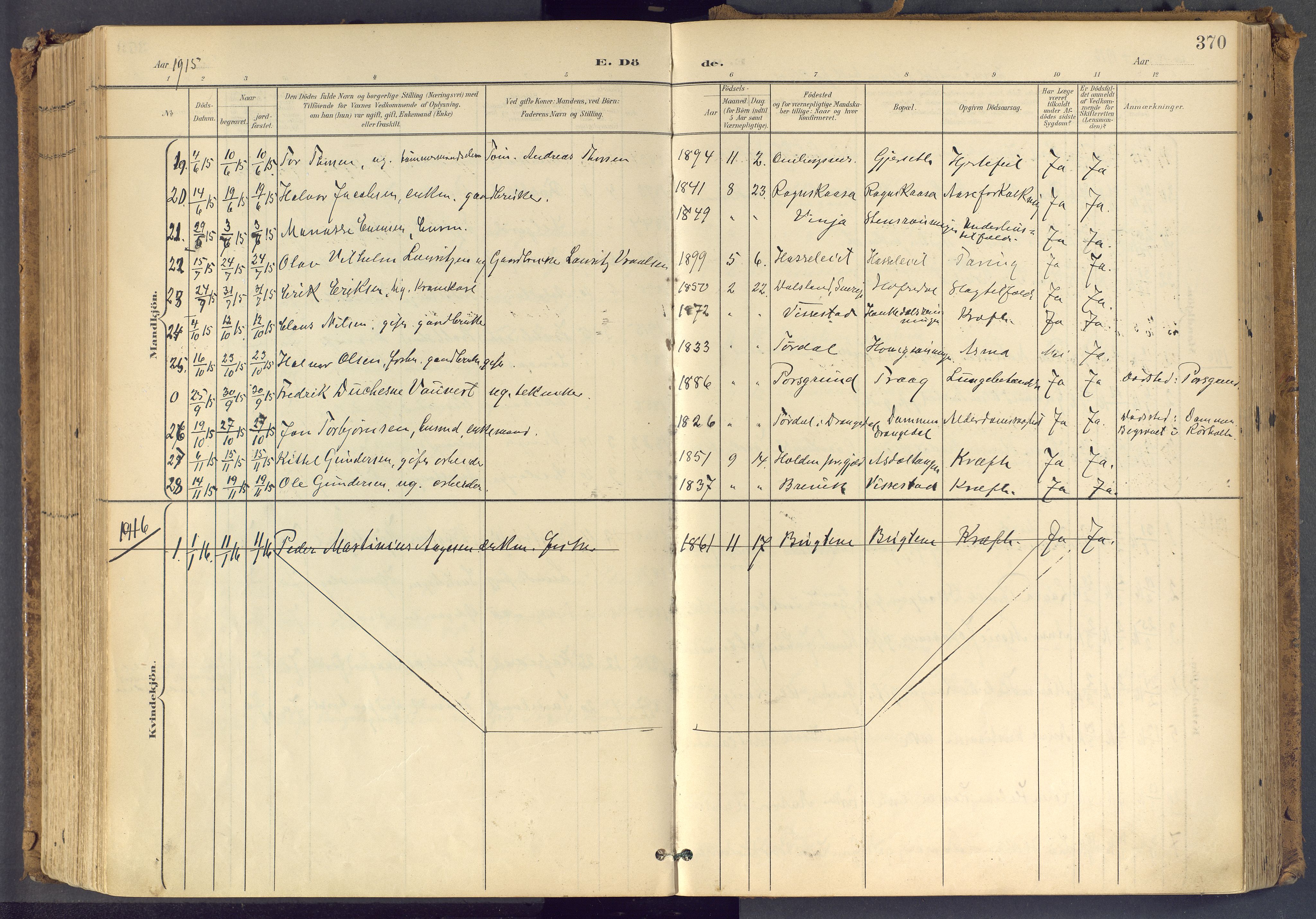 Bamble kirkebøker, SAKO/A-253/F/Fa/L0009: Parish register (official) no. I 9, 1901-1917, p. 370