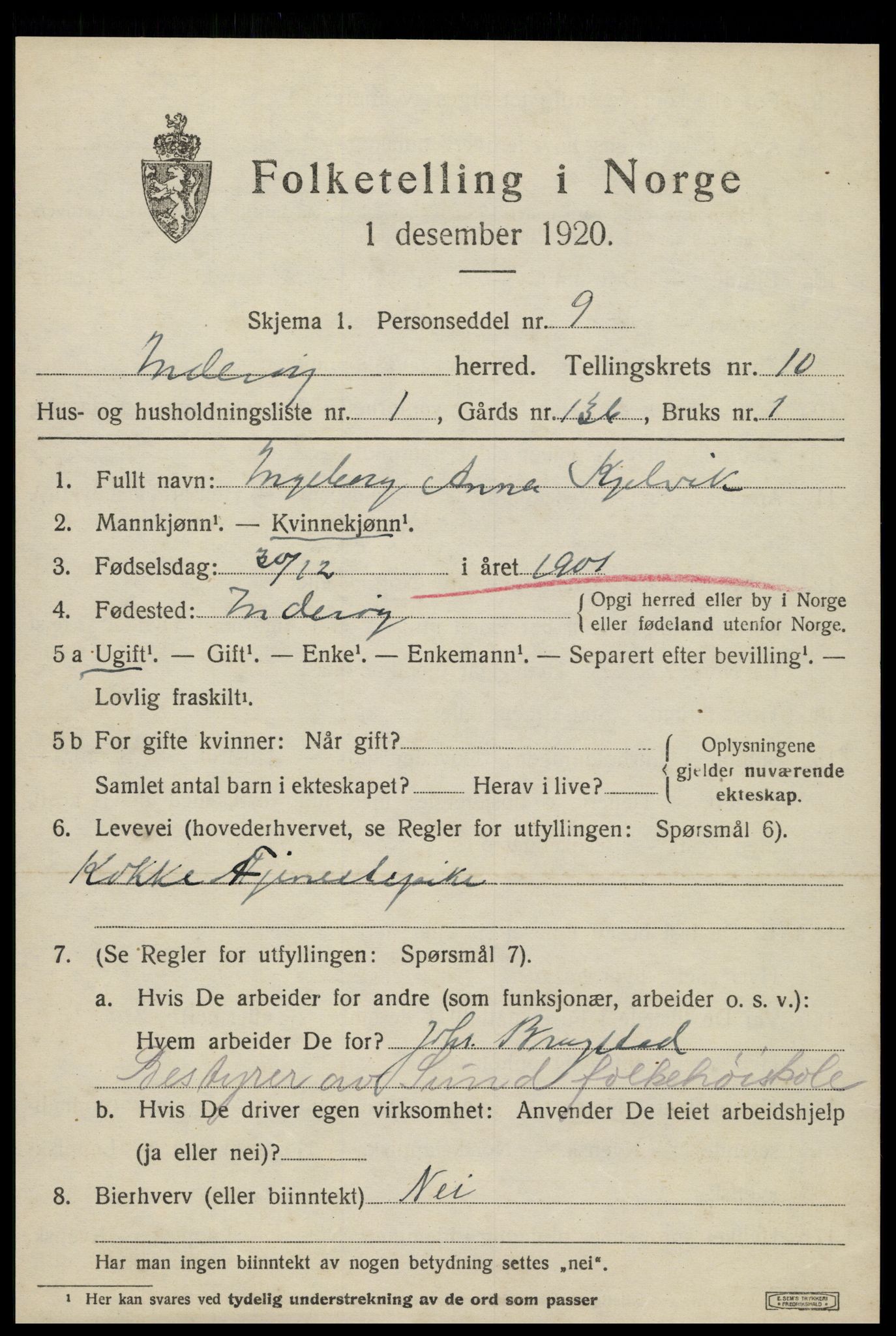 SAT, 1920 census for Inderøy, 1920, p. 6635