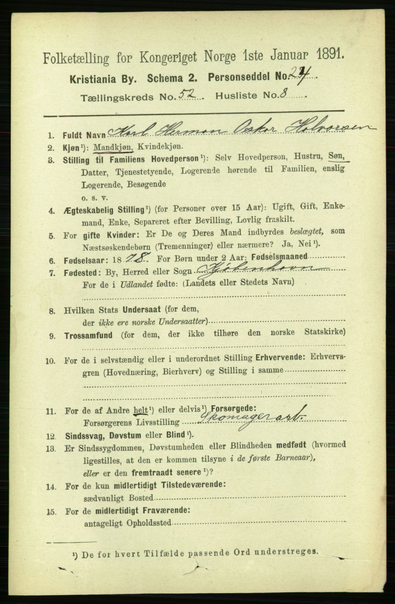 RA, 1891 census for 0301 Kristiania, 1891, p. 29745