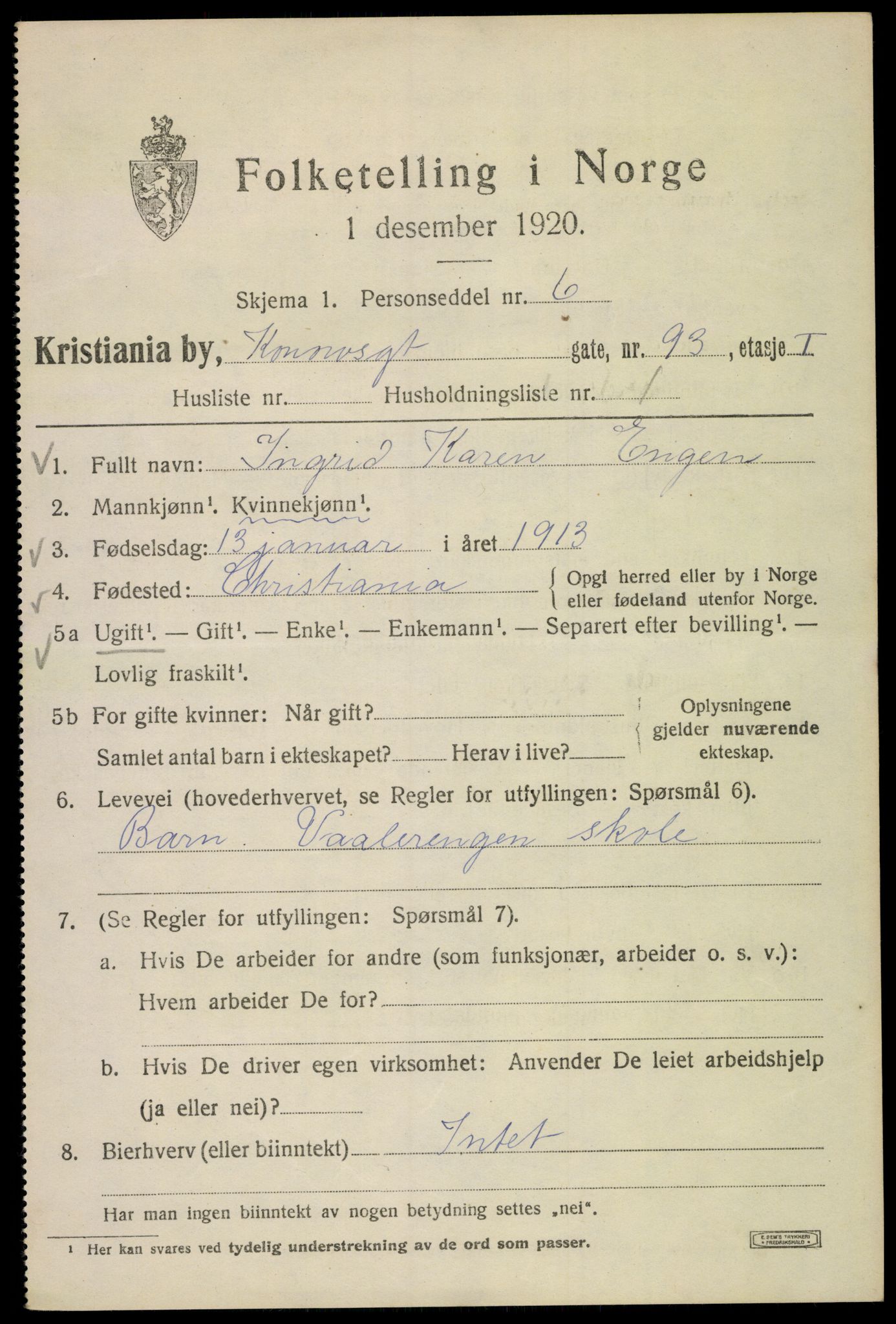 SAO, 1920 census for Kristiania, 1920, p. 349477