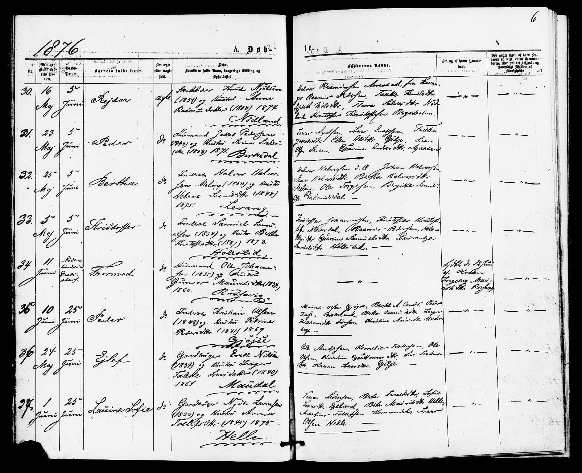 Høgsfjord sokneprestkontor, AV/SAST-A-101624/H/Ha/Haa/L0004: Parish register (official) no. A 4, 1876-1884, p. 6