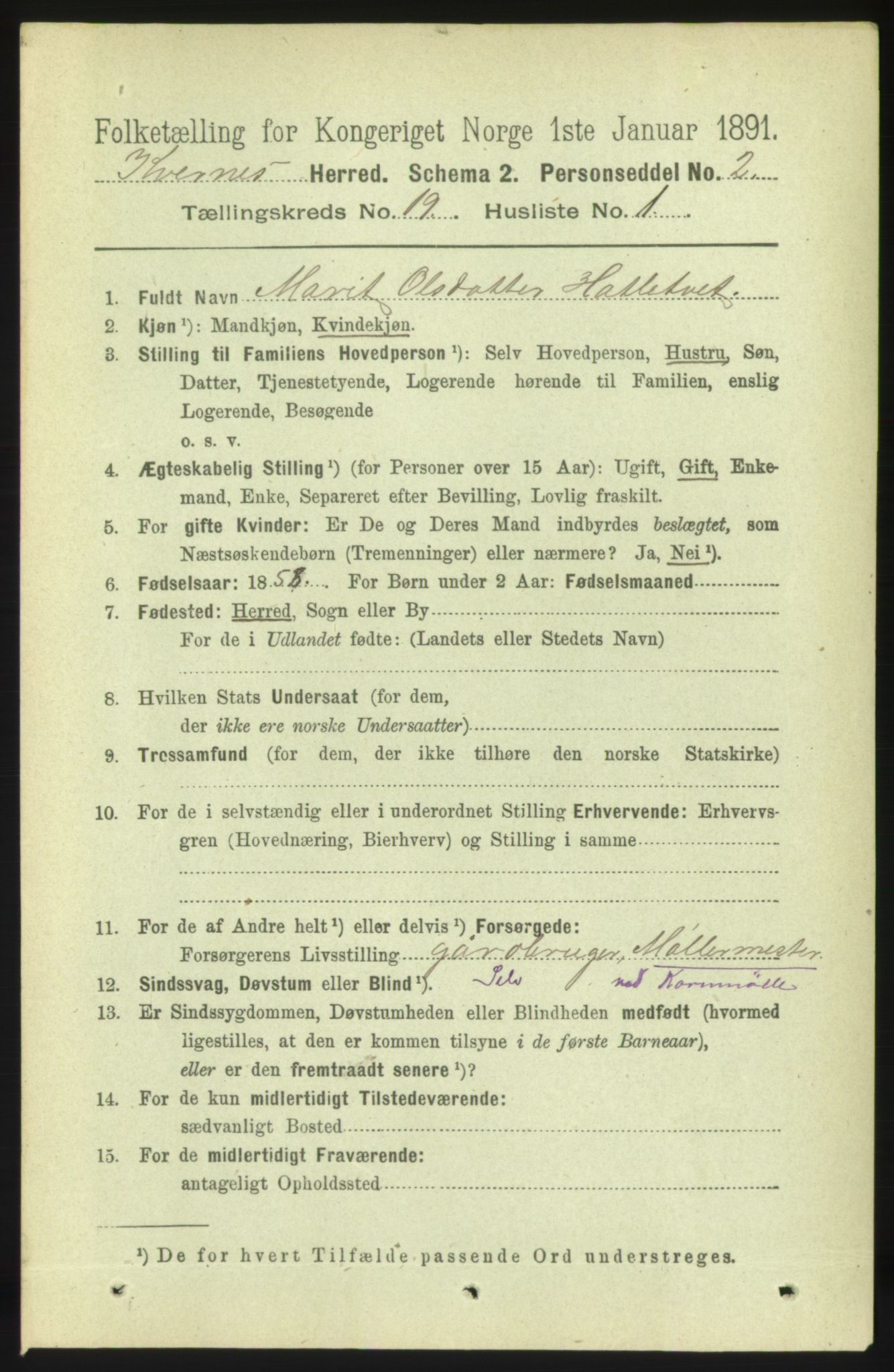 RA, 1891 census for 1553 Kvernes, 1891, p. 8457