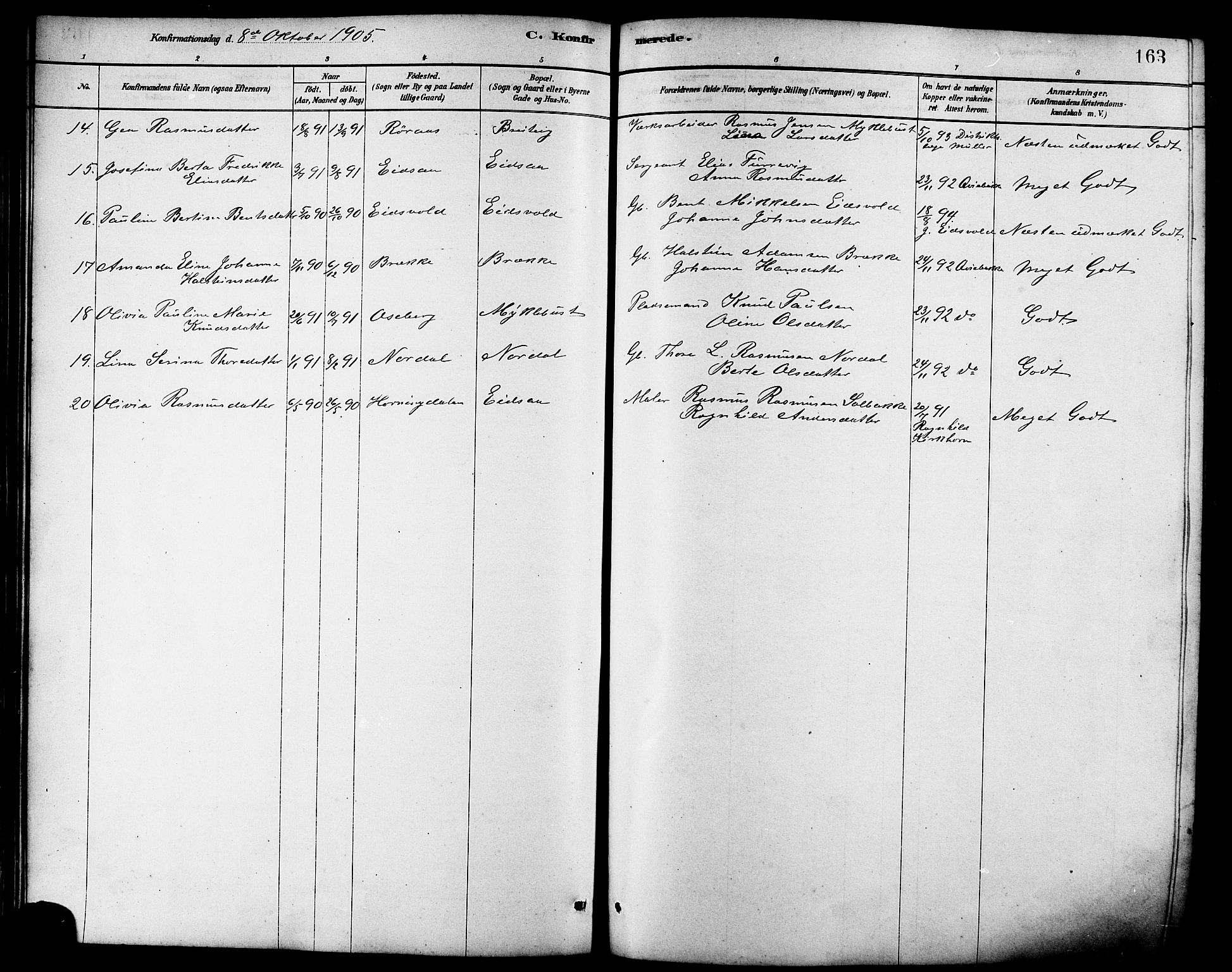 Ministerialprotokoller, klokkerbøker og fødselsregistre - Møre og Romsdal, AV/SAT-A-1454/502/L0027: Parish register (copy) no. 502C01, 1878-1908, p. 163