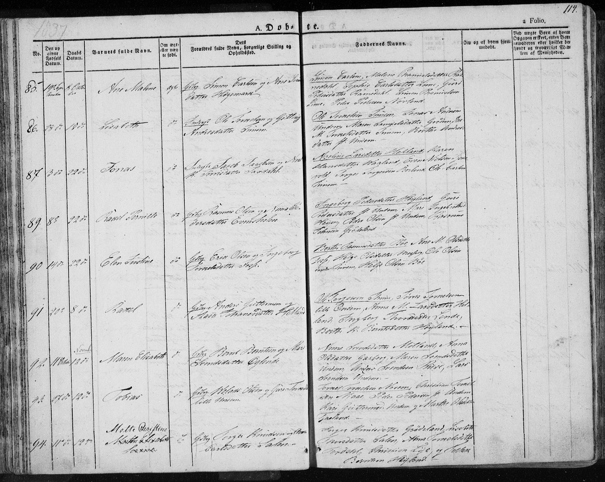 Lye sokneprestkontor, AV/SAST-A-101794/001/30BA/L0004: Parish register (official) no. A 4, 1826-1841, p. 114