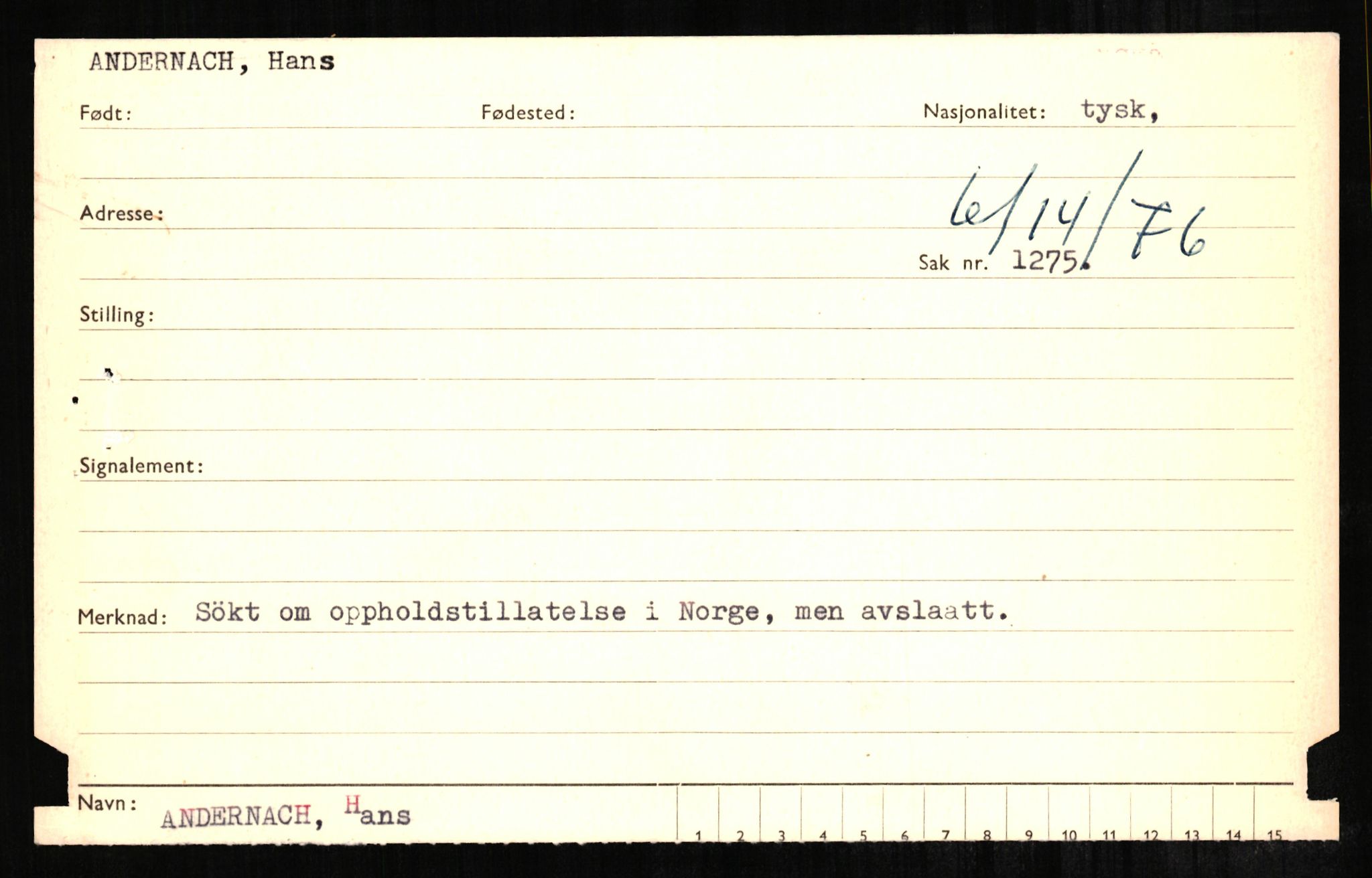 Forsvaret, Forsvarets overkommando II, AV/RA-RAFA-3915/D/Db/L0001: CI Questionaires. Tyske okkupasjonsstyrker i Norge. Tyskere., 1945-1946, p. 218