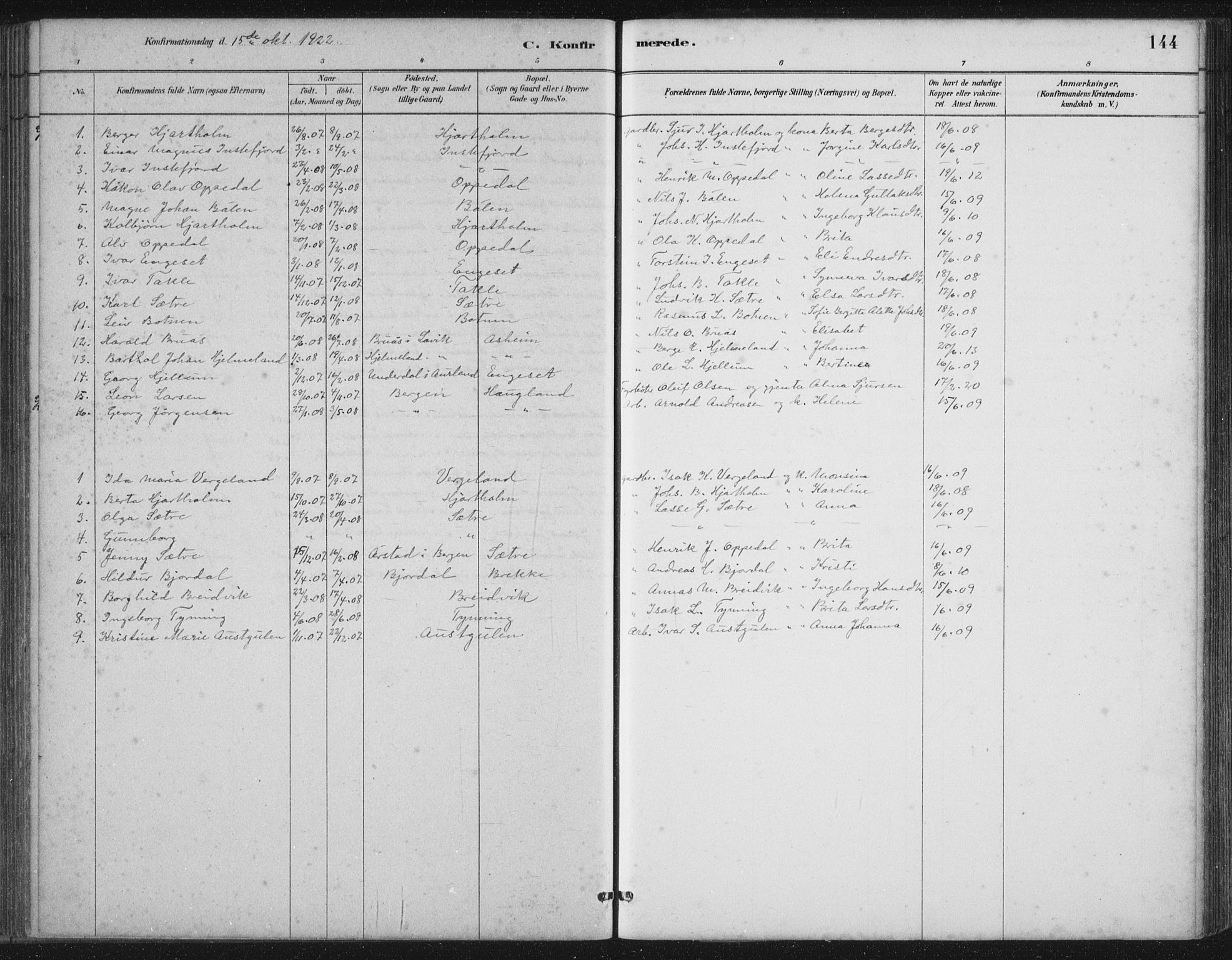 Gulen sokneprestembete, AV/SAB-A-80201/H/Hab/Habc/L0002: Parish register (copy) no. C 2, 1880-1938, p. 144