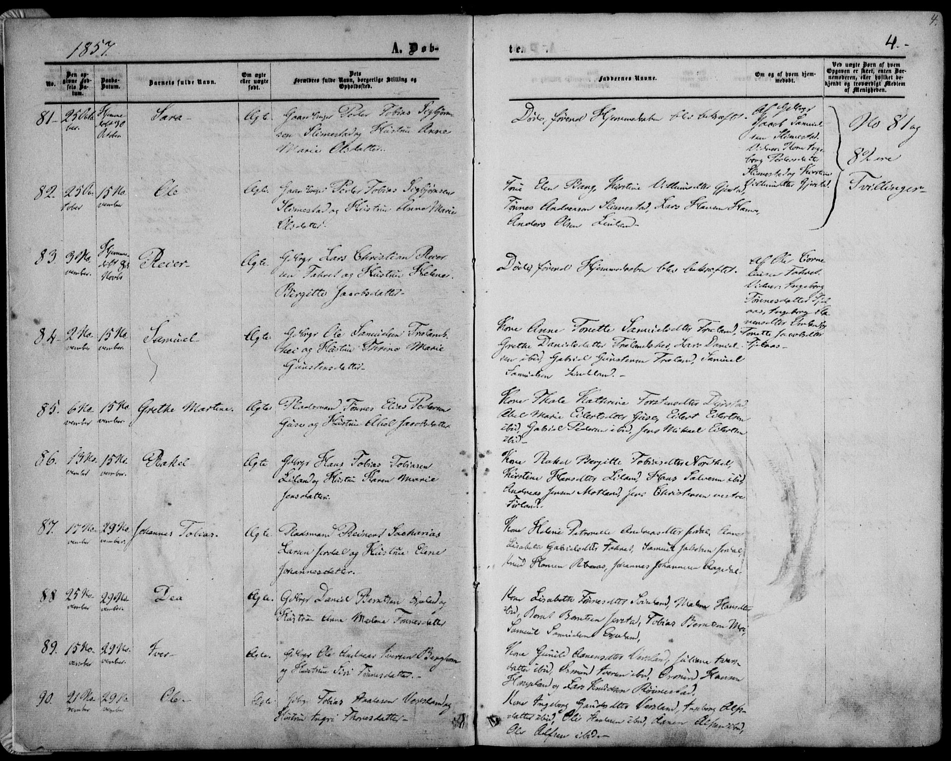 Kvinesdal sokneprestkontor, SAK/1111-0026/F/Fa/Fab/L0006: Parish register (official) no. A 6, 1857-1869, p. 4