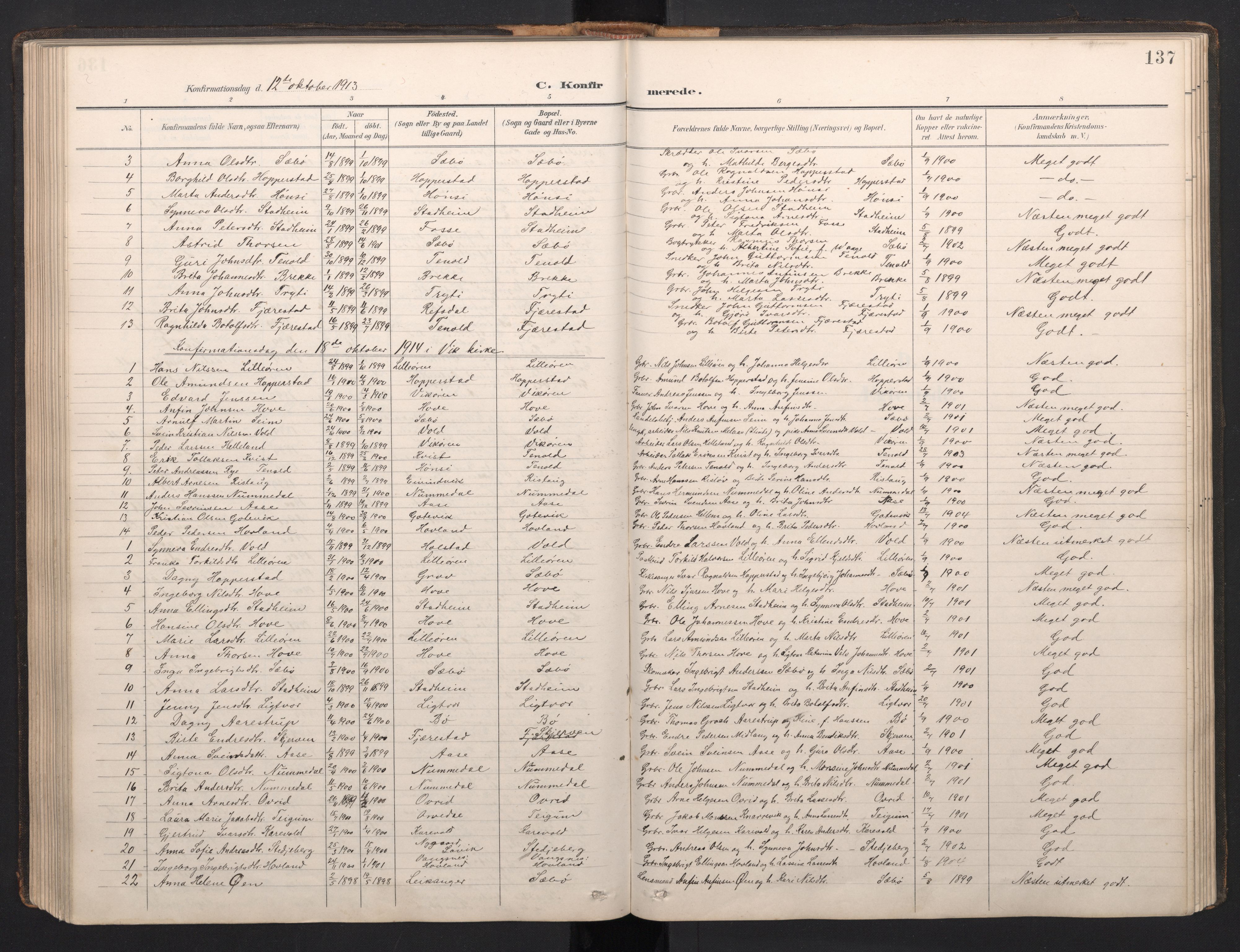 Vik sokneprestembete, SAB/A-81501: Parish register (copy) no. A 4, 1895-1914, p. 136b-137a
