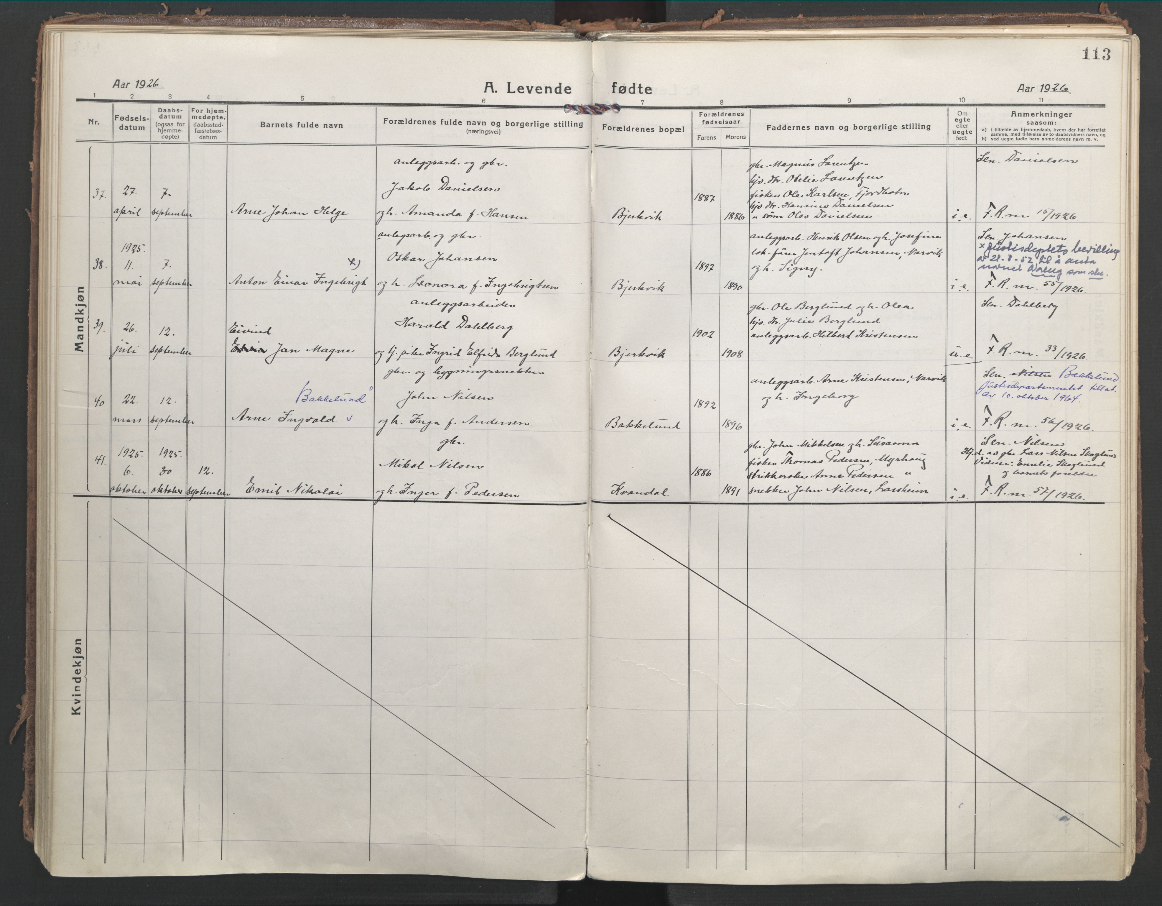 Ministerialprotokoller, klokkerbøker og fødselsregistre - Nordland, AV/SAT-A-1459/866/L0945: Parish register (official) no. 866A08, 1917-1935, p. 113