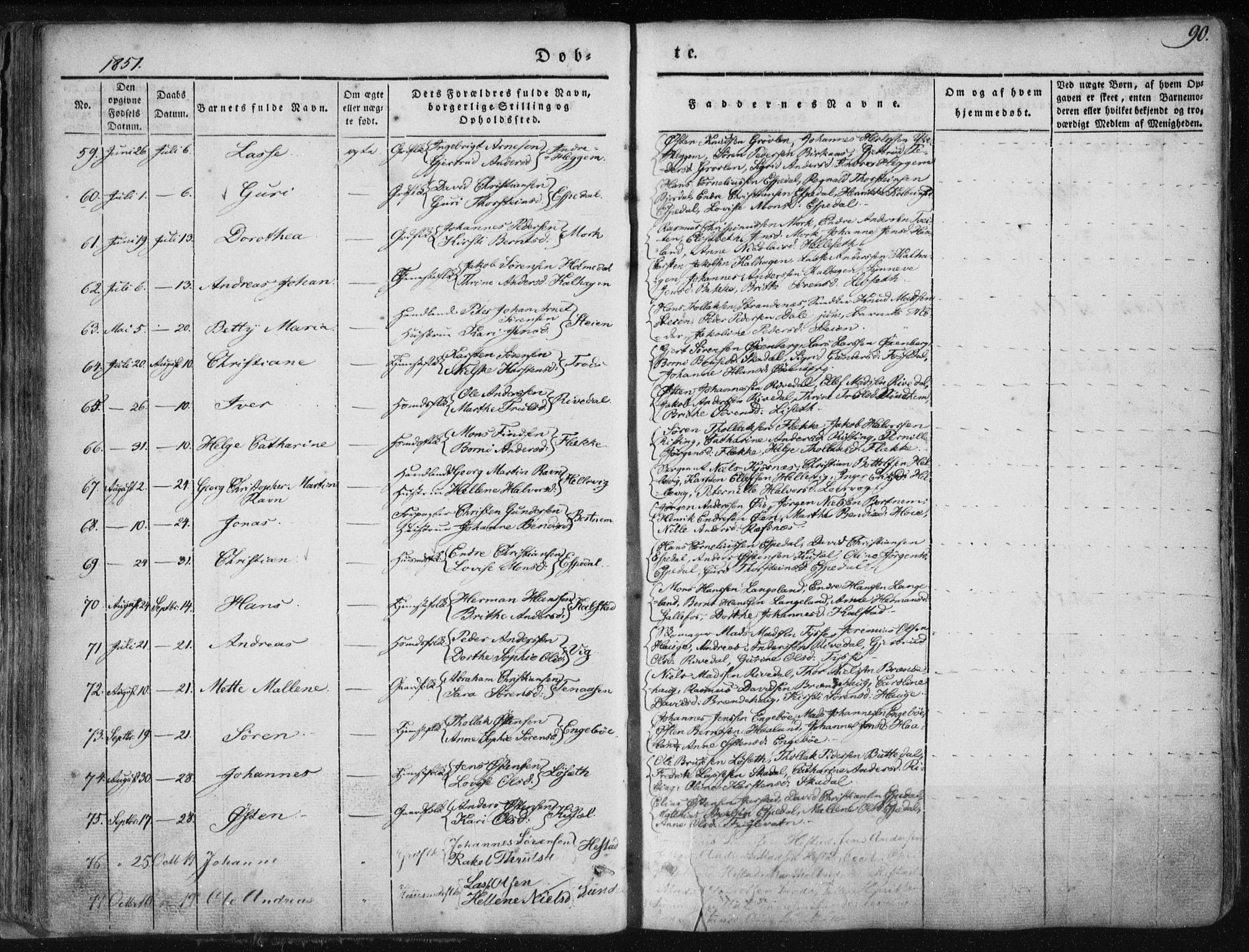 Fjaler sokneprestembete, SAB/A-79801/H/Haa/Haaa/L0006: Parish register (official) no. A 6, 1835-1884, p. 90
