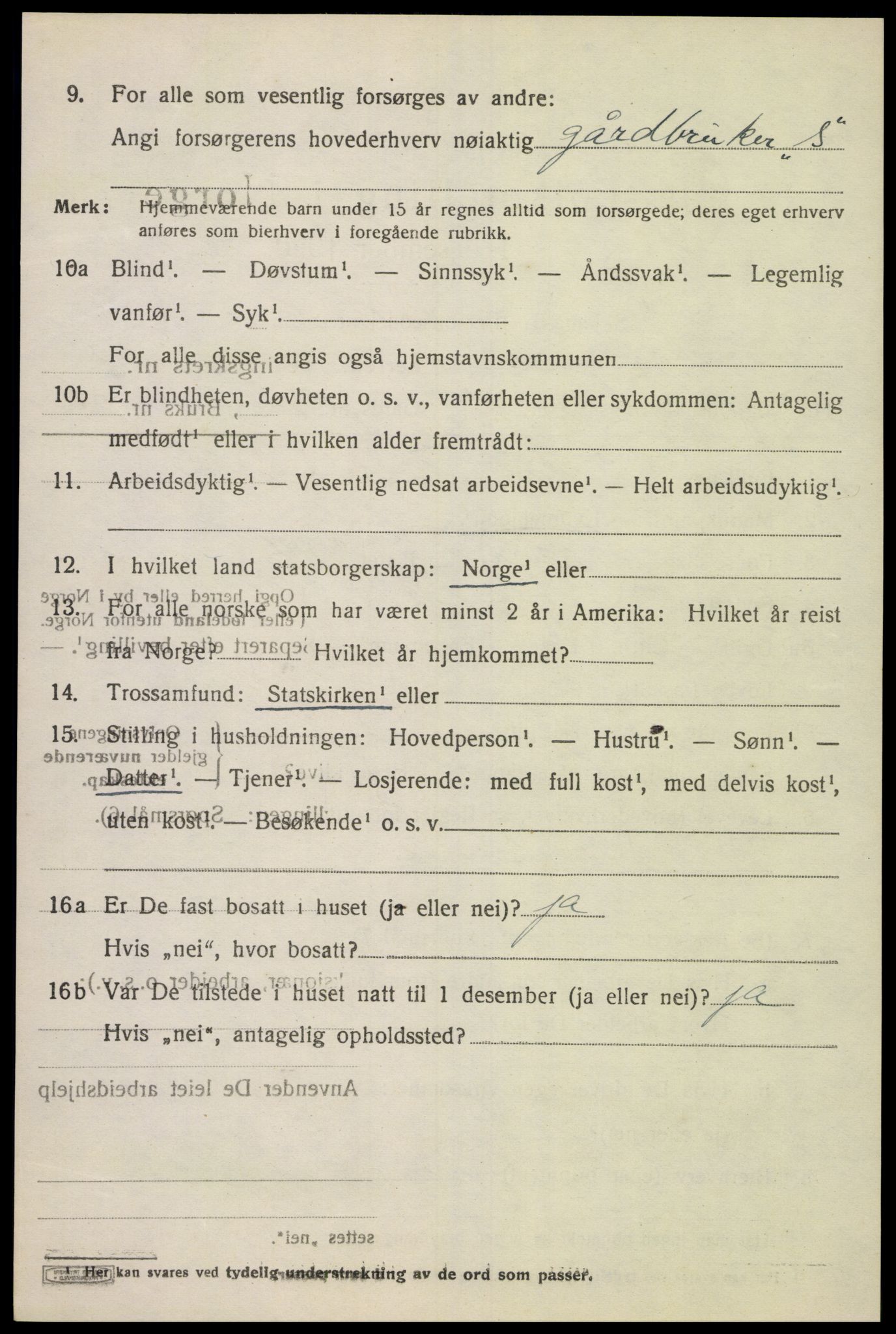 SAK, 1920 census for Lyngdal, 1920, p. 1564