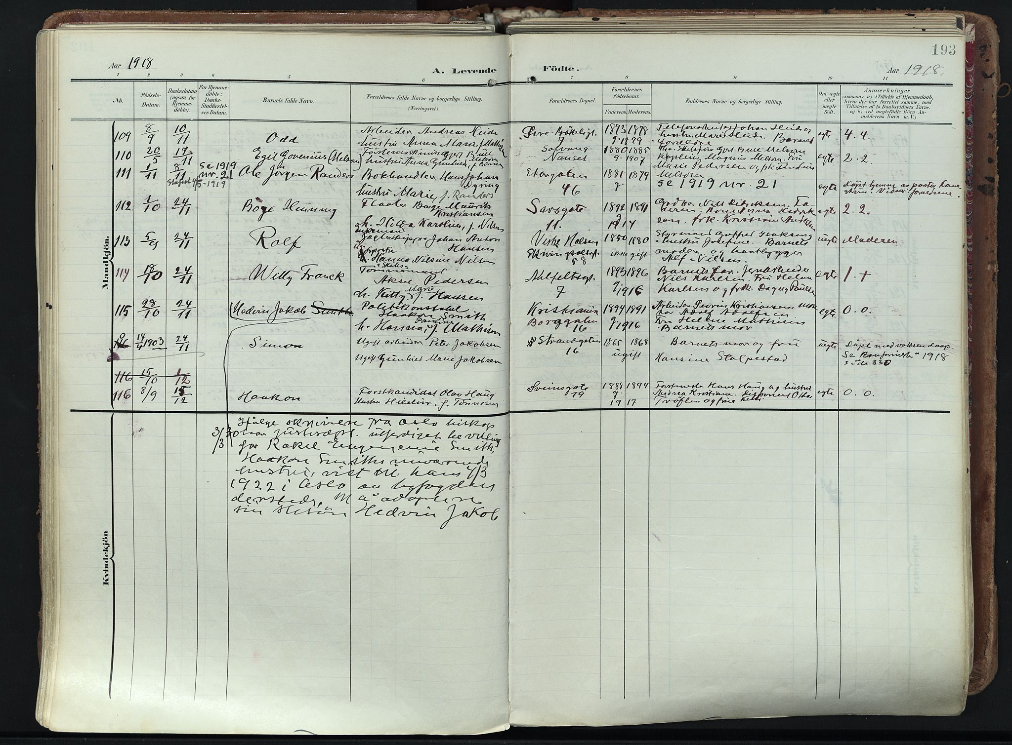 Larvik kirkebøker, AV/SAKO-A-352/F/Fa/L0012: Parish register (official) no. I 12, 1905-1933, p. 193