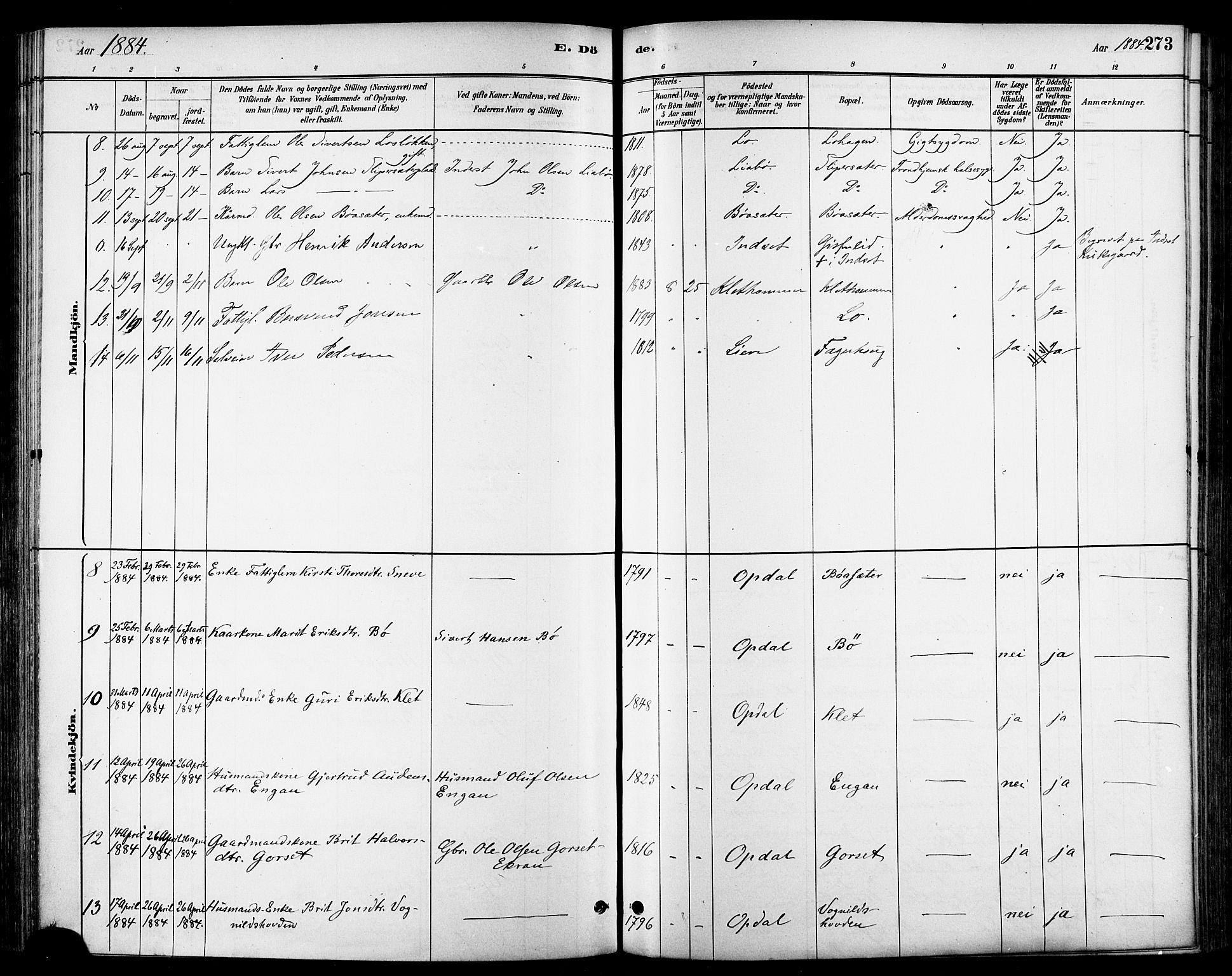 Ministerialprotokoller, klokkerbøker og fødselsregistre - Sør-Trøndelag, AV/SAT-A-1456/678/L0901: Parish register (official) no. 678A10, 1881-1894, p. 273