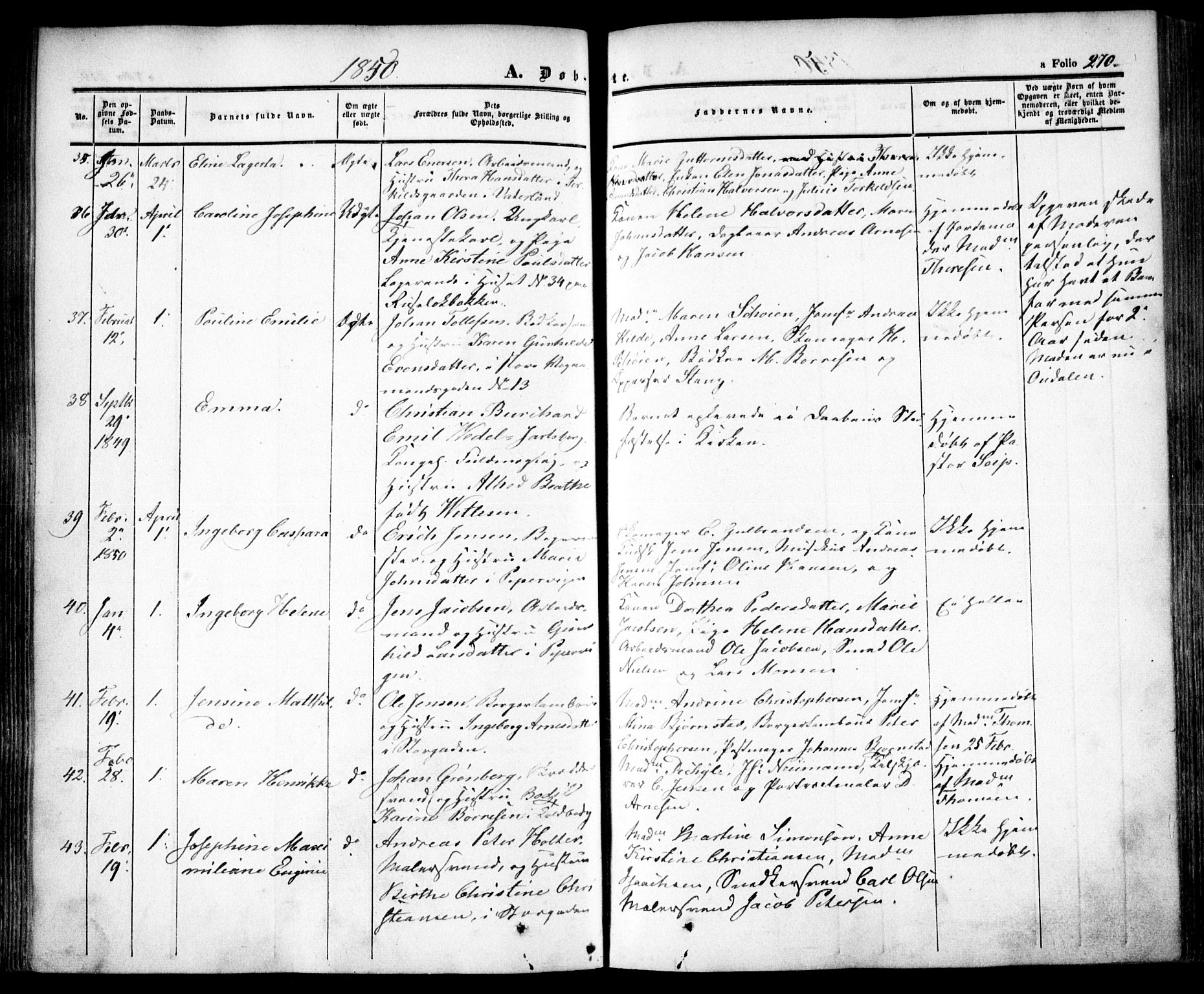 Oslo domkirke Kirkebøker, SAO/A-10752/F/Fa/L0013: Parish register (official) no. 13, 1844-1864, p. 270
