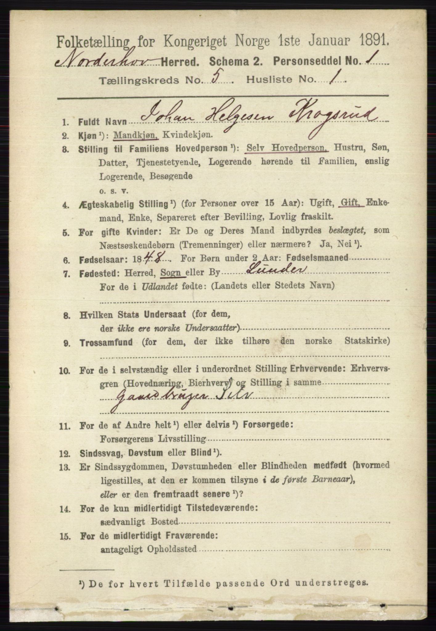 RA, 1891 census for 0613 Norderhov, 1891, p. 3518