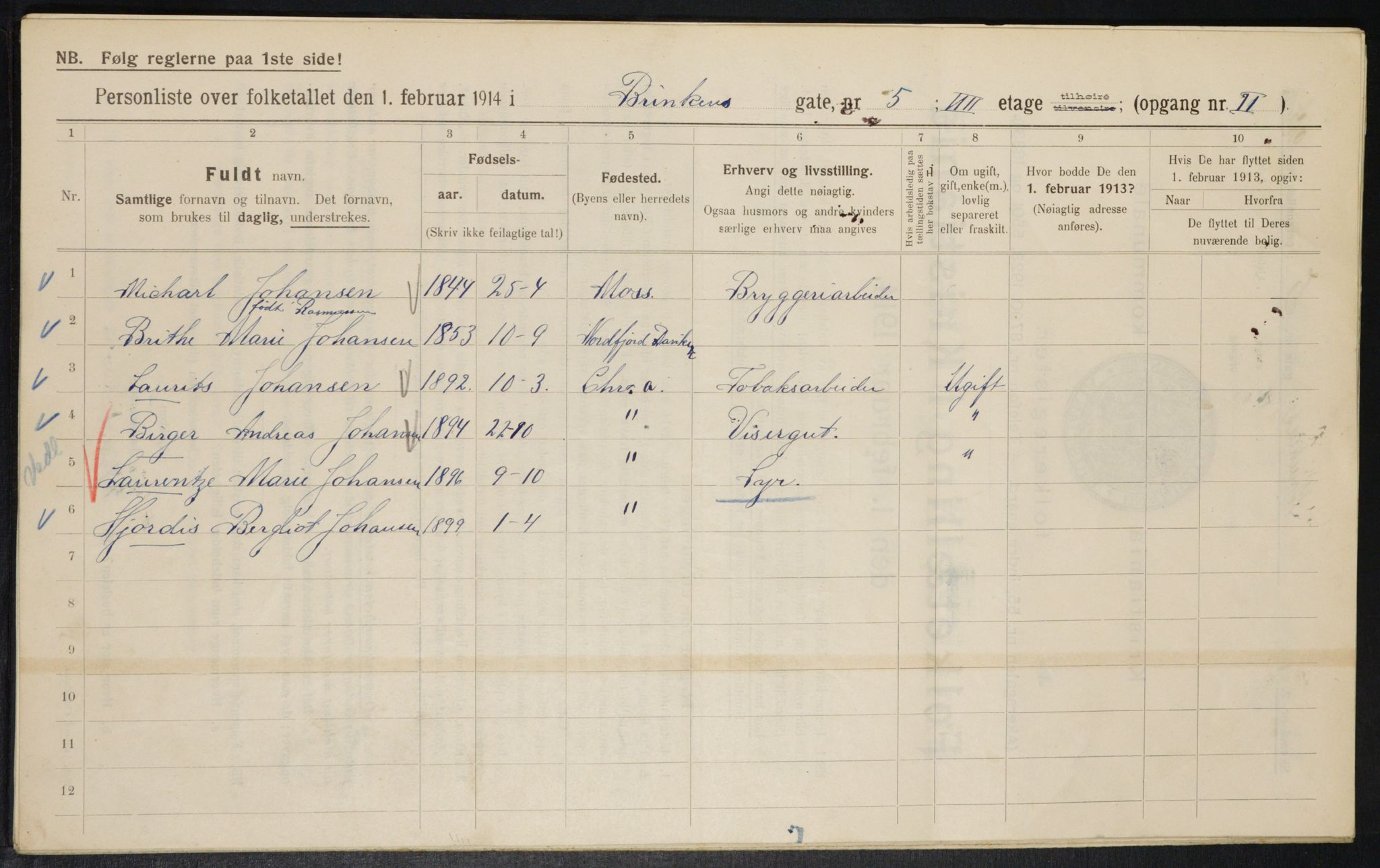 OBA, Municipal Census 1914 for Kristiania, 1914, p. 8837