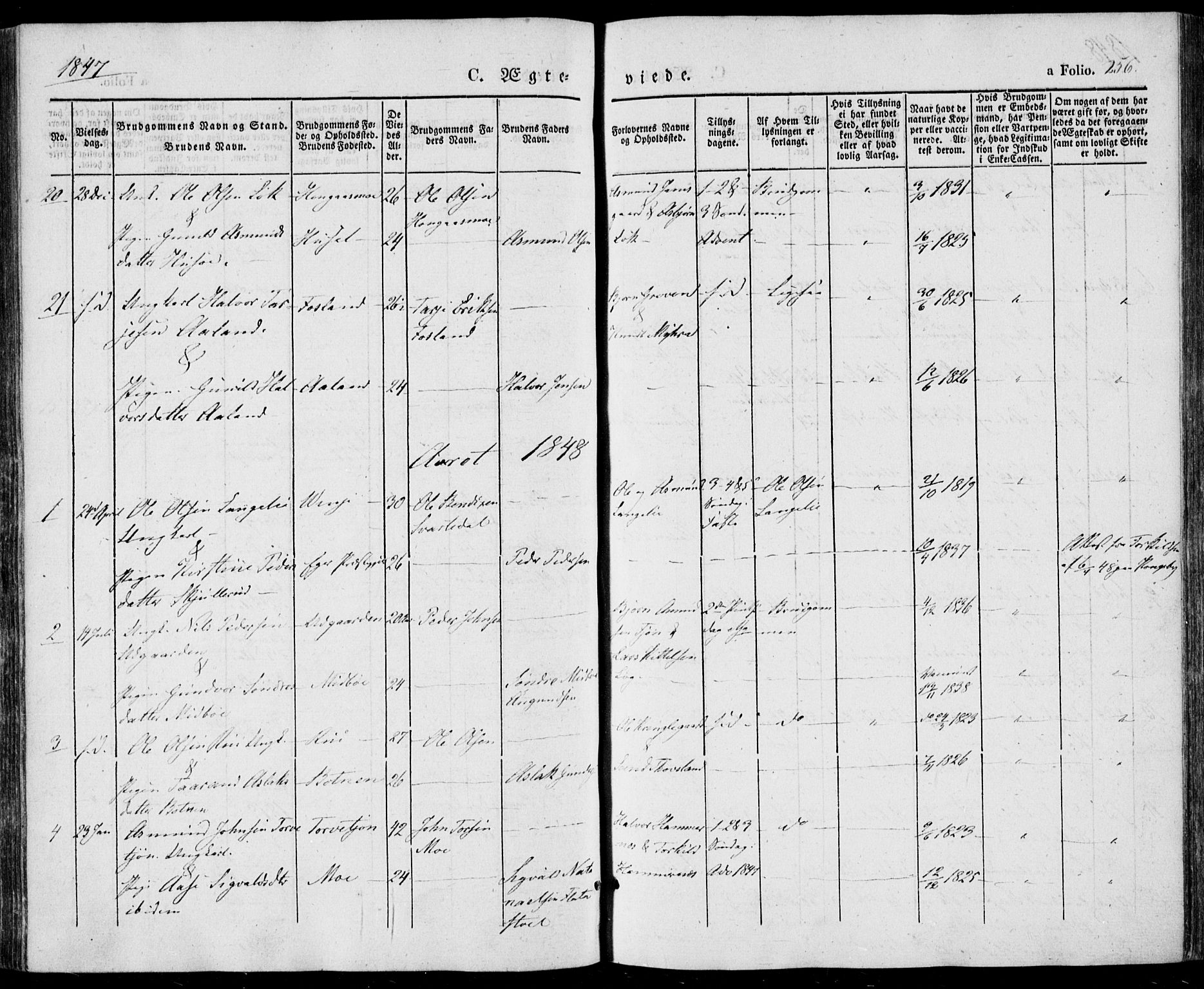 Vinje kirkebøker, SAKO/A-312/F/Fa/L0004: Parish register (official) no. I 4, 1843-1869, p. 256