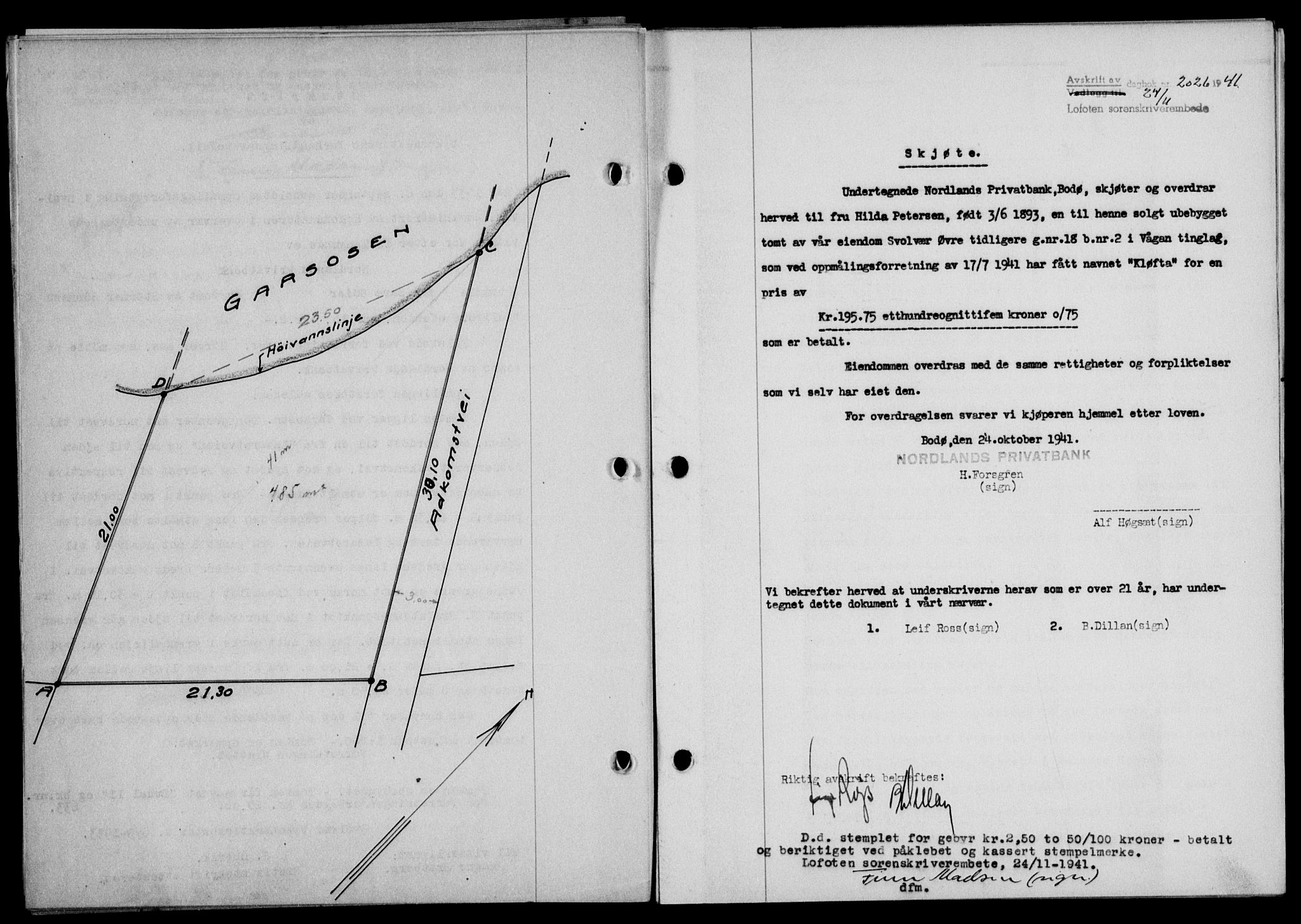 Lofoten sorenskriveri, SAT/A-0017/1/2/2C/L0009a: Mortgage book no. 9a, 1941-1942, Diary no: : 2026/1941