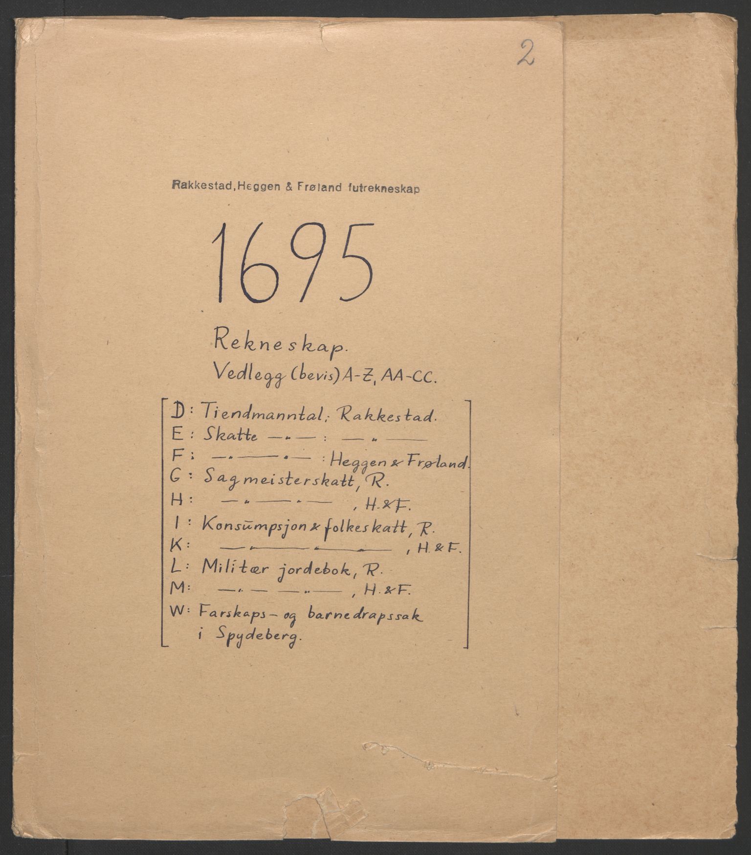 Rentekammeret inntil 1814, Reviderte regnskaper, Fogderegnskap, AV/RA-EA-4092/R07/L0285: Fogderegnskap Rakkestad, Heggen og Frøland, 1695, p. 3