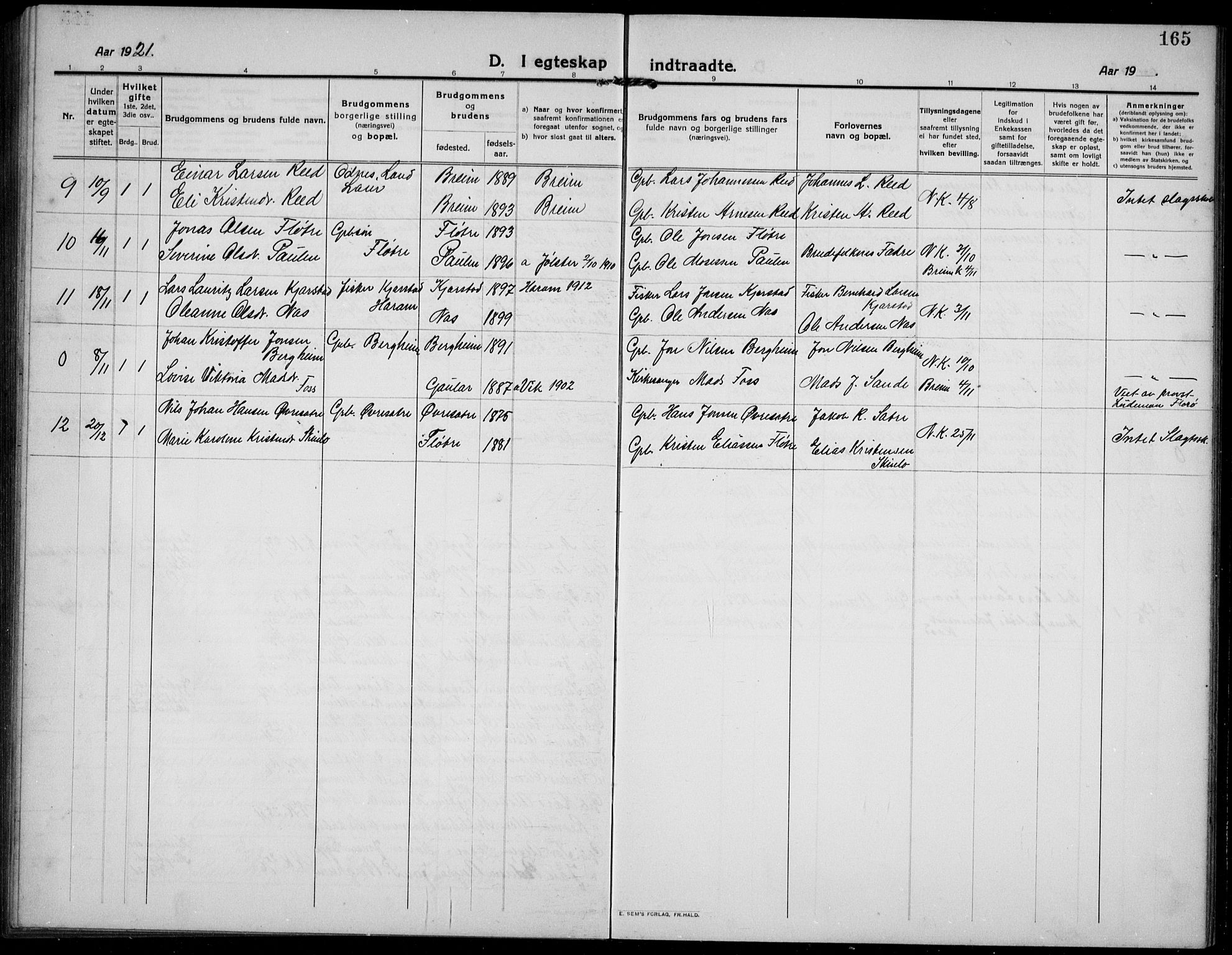 Gloppen sokneprestembete, SAB/A-80101/H/Hab/Habc/L0003: Parish register (copy) no. C 3, 1911-1938, p. 165