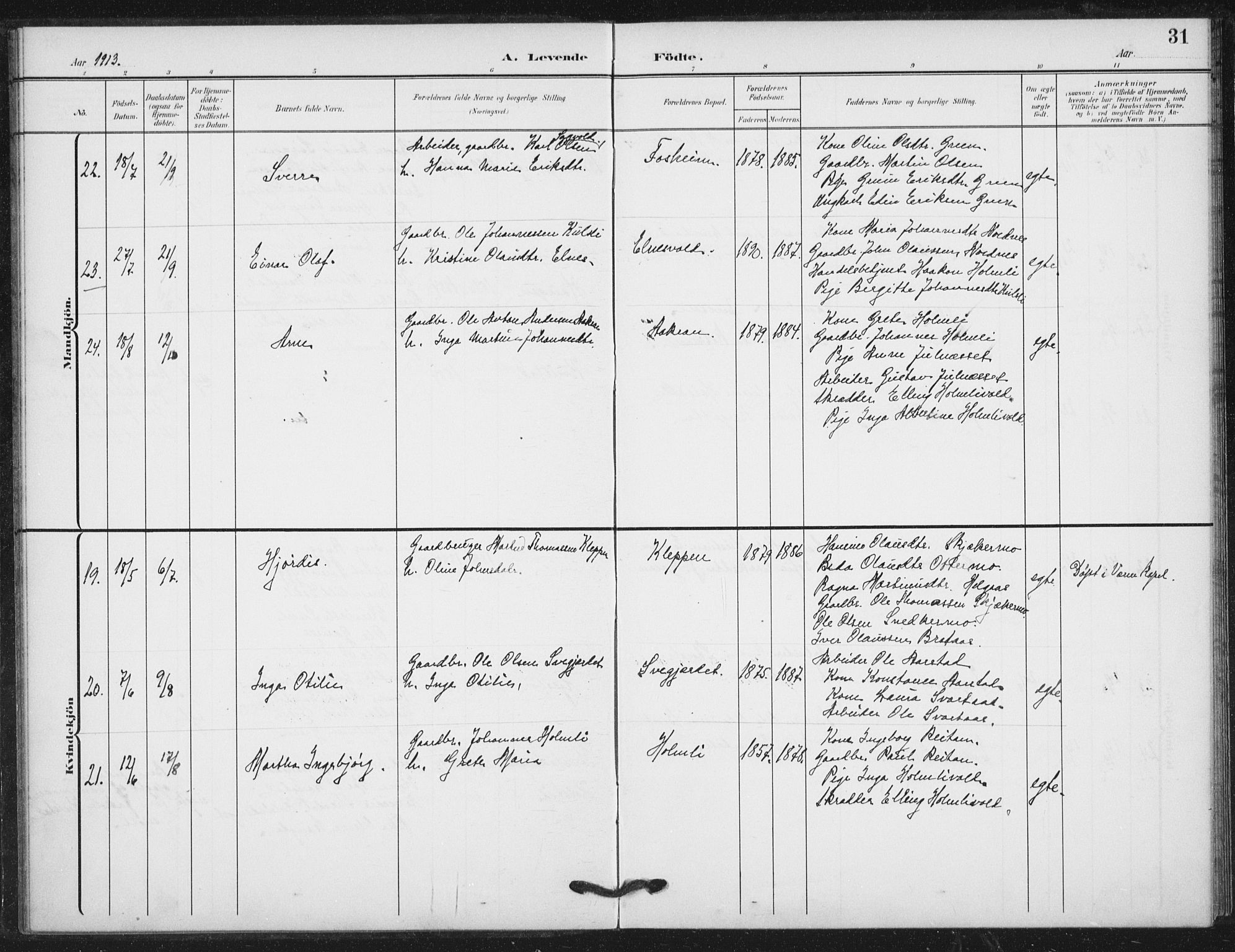 Ministerialprotokoller, klokkerbøker og fødselsregistre - Nord-Trøndelag, AV/SAT-A-1458/724/L0264: Parish register (official) no. 724A02, 1908-1915, p. 31