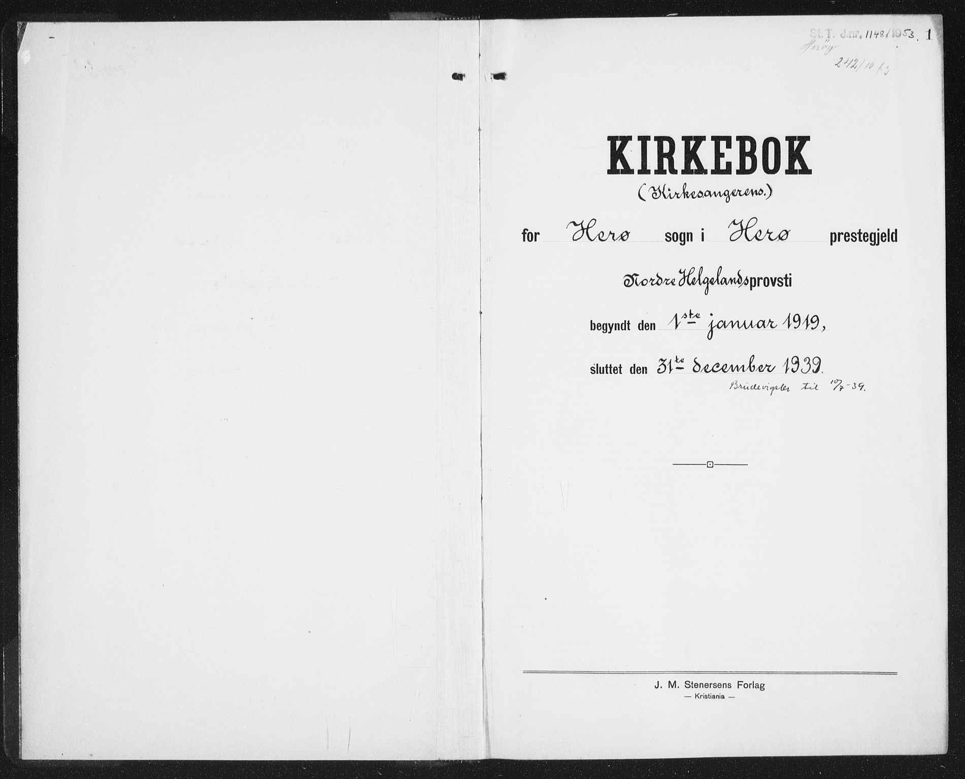 Ministerialprotokoller, klokkerbøker og fødselsregistre - Nordland, AV/SAT-A-1459/834/L0517: Parish register (copy) no. 834C07, 1919-1939, p. 1