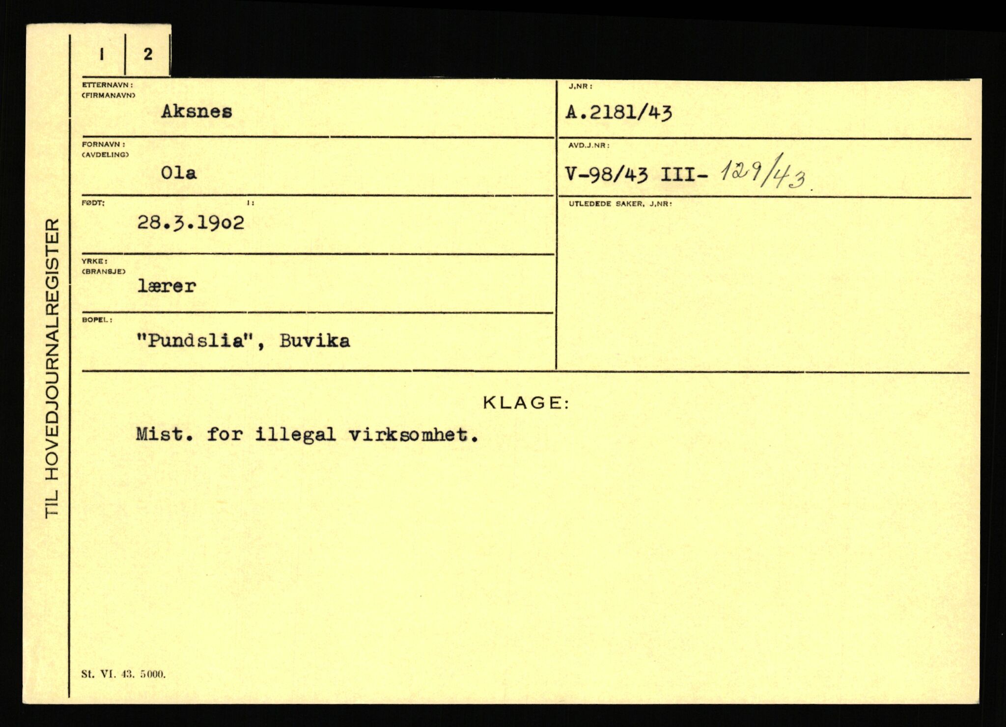 Statspolitiet - Hovedkontoret / Osloavdelingen, AV/RA-S-1329/C/Ca/L0001: Aabakken - Armann, 1943-1945, p. 1317