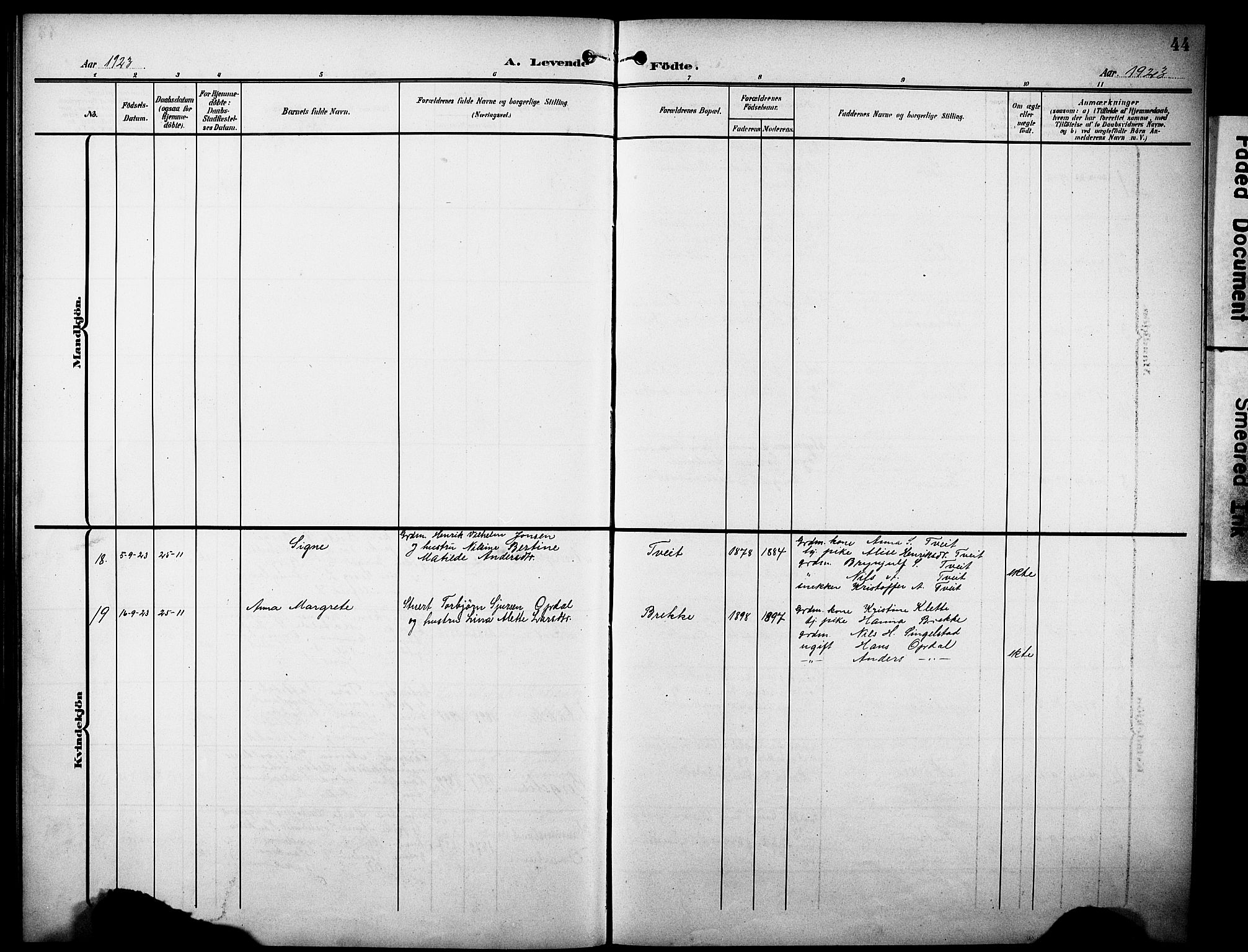 Tysnes sokneprestembete, AV/SAB-A-78601/H/Hab: Parish register (copy) no. C 3, 1908-1924, p. 44