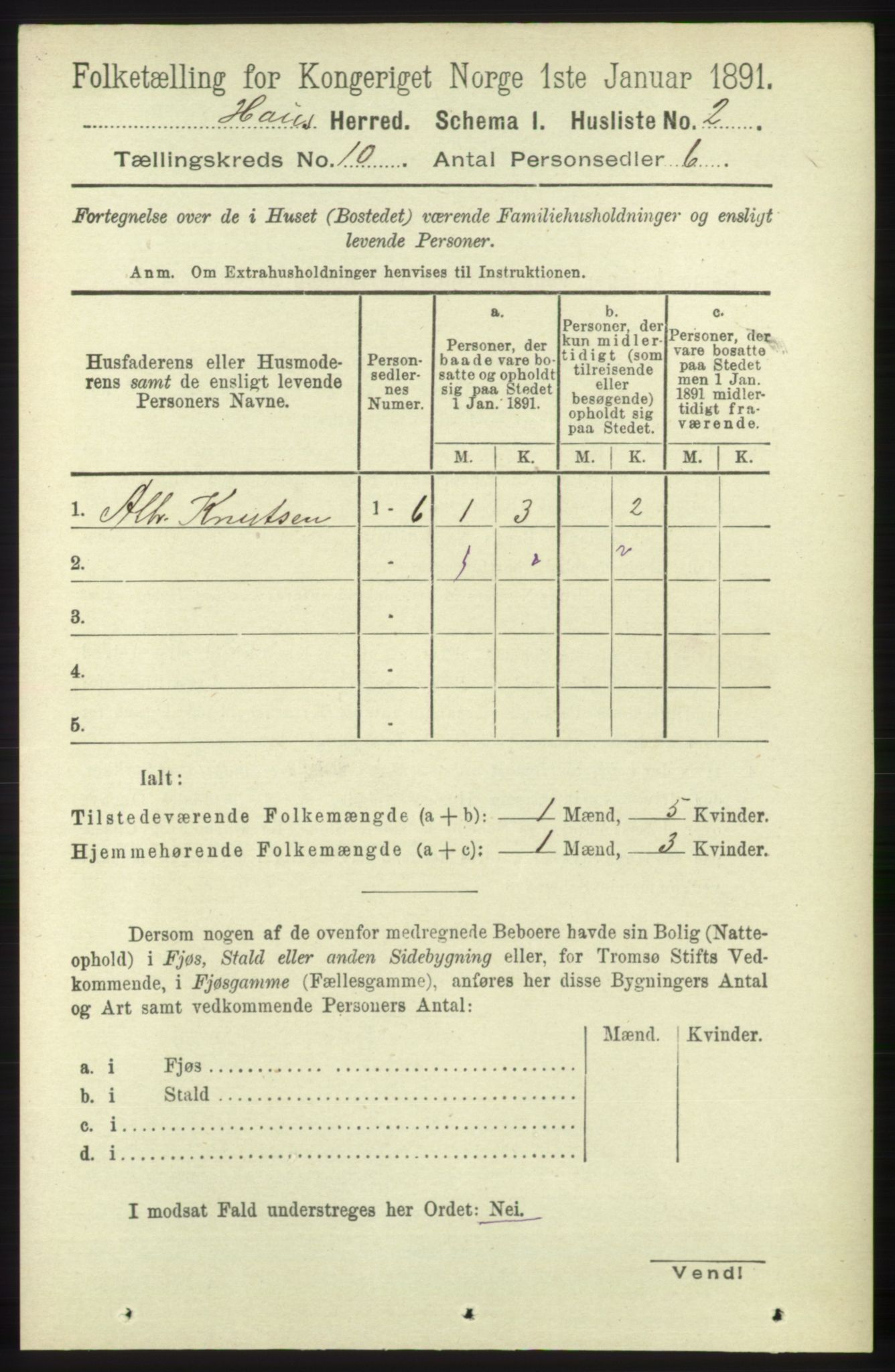 RA, 1891 census for 1250 Haus, 1891, p. 4084