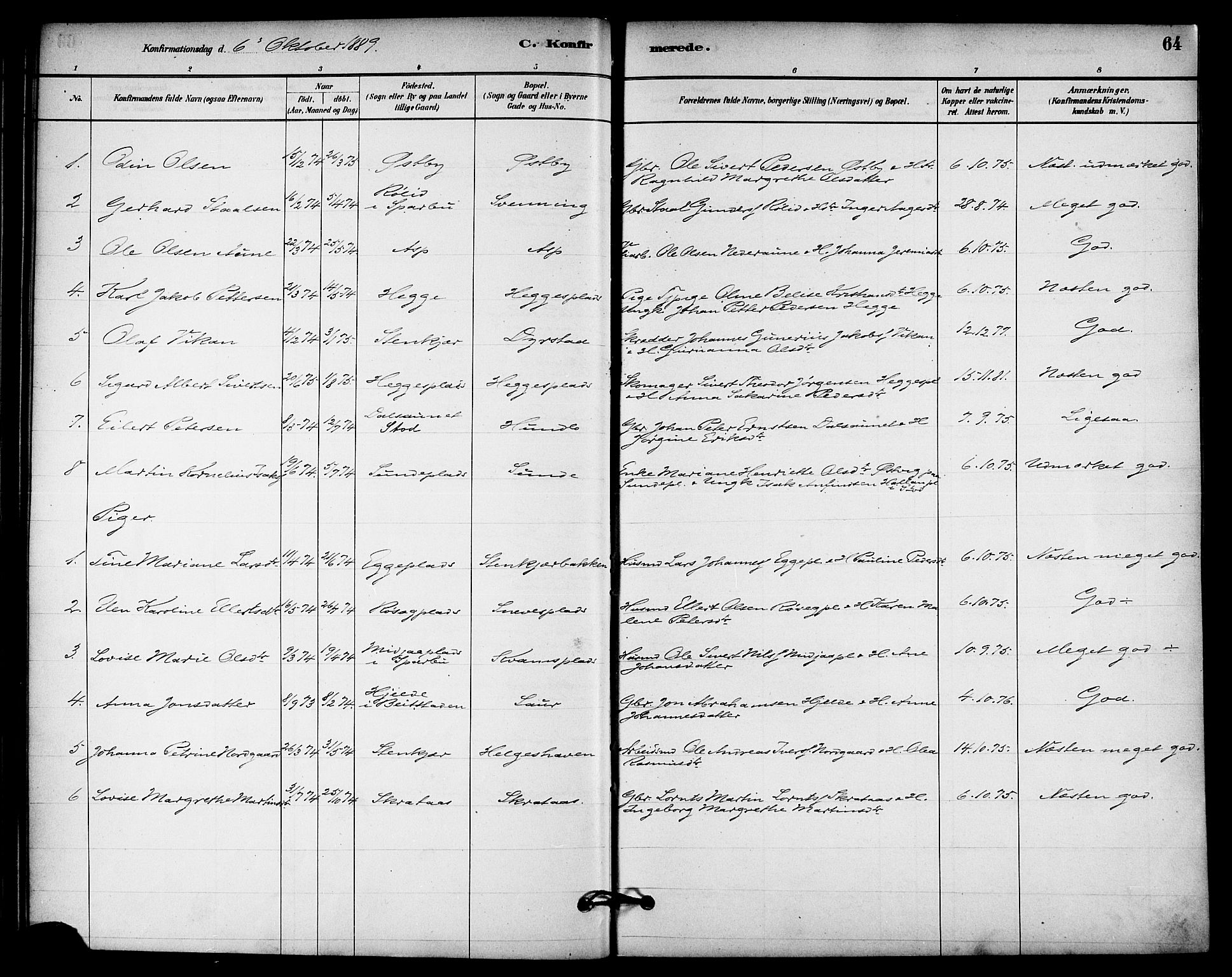 Ministerialprotokoller, klokkerbøker og fødselsregistre - Nord-Trøndelag, SAT/A-1458/740/L0378: Parish register (official) no. 740A01, 1881-1895, p. 64