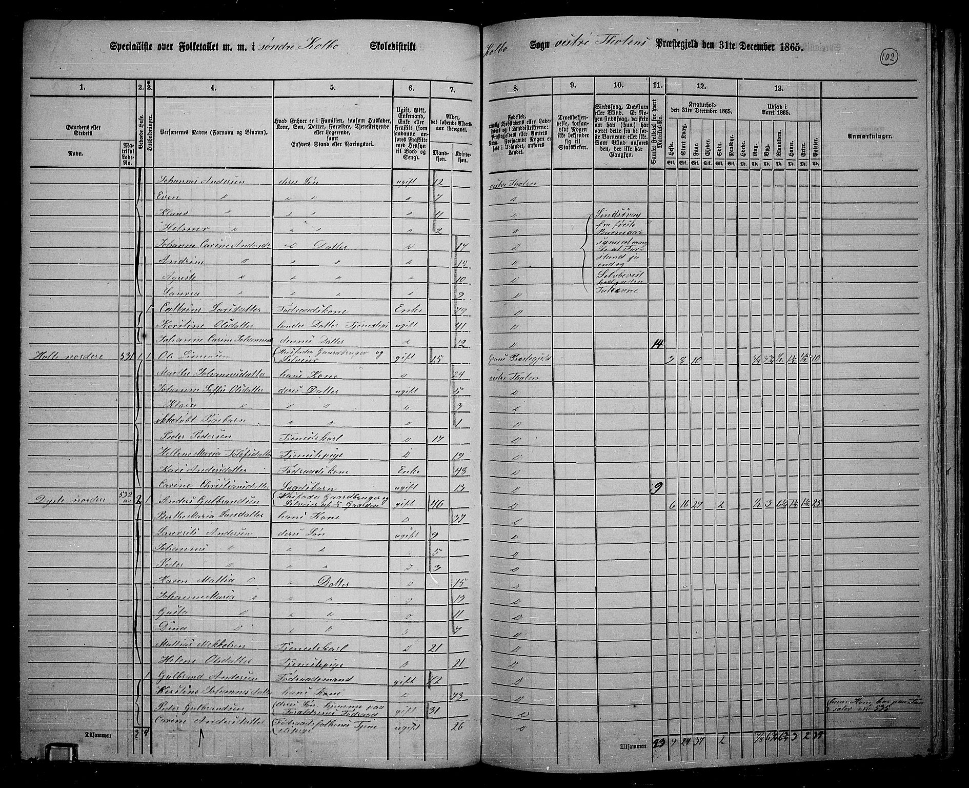 RA, 1865 census for Vestre Toten, 1865, p. 256