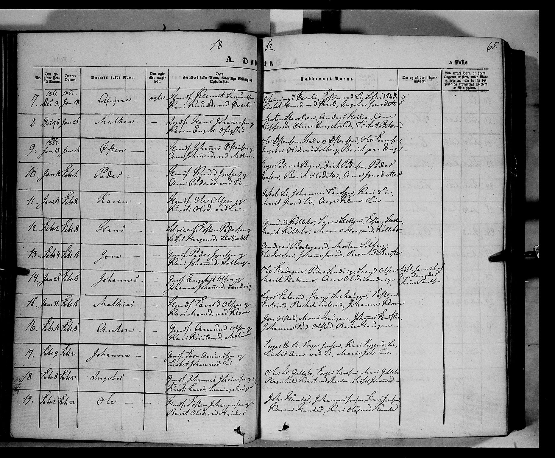 Øyer prestekontor, AV/SAH-PREST-084/H/Ha/Haa/L0005: Parish register (official) no. 5, 1842-1857, p. 65