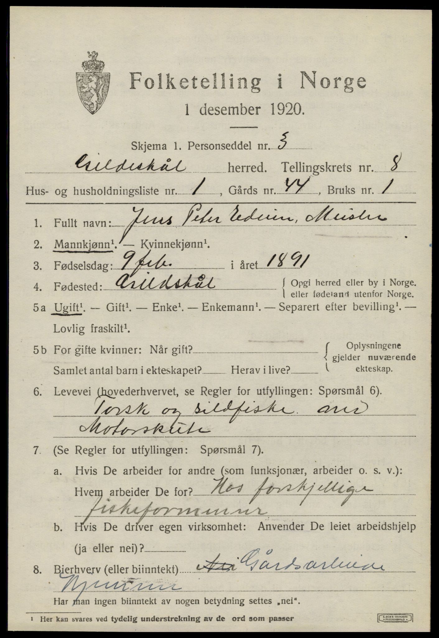 SAT, 1920 census for Gildeskål, 1920, p. 5406