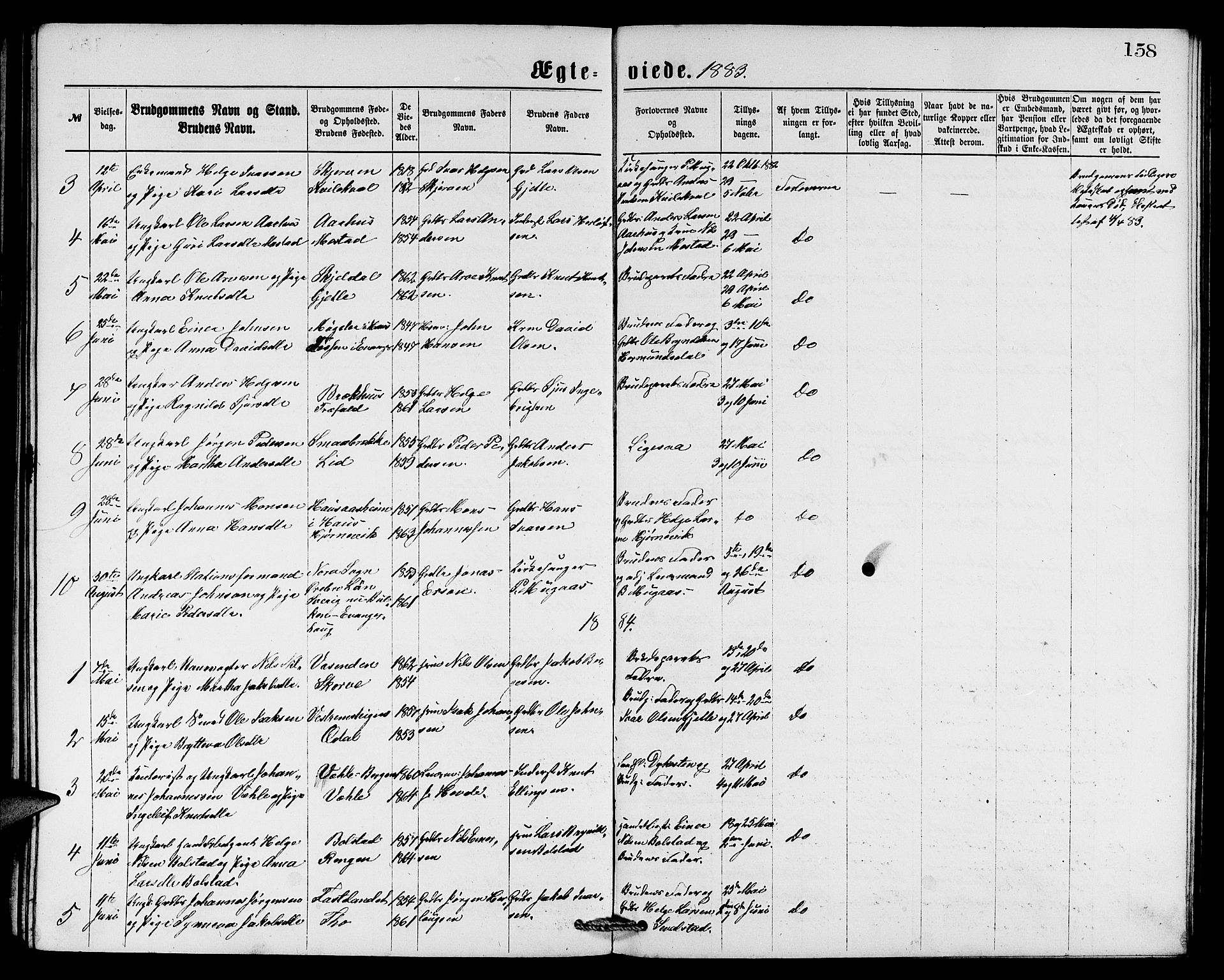 Evanger sokneprestembete, SAB/A-99924: Parish register (copy) no. A 3, 1875-1887, p. 158