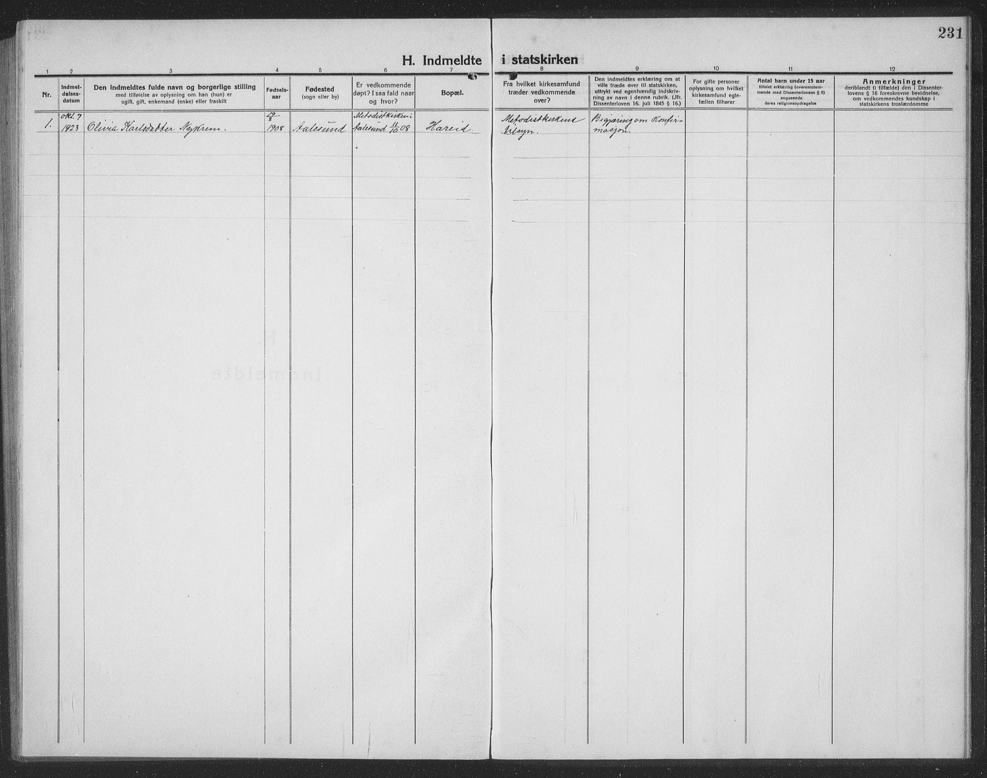 Ministerialprotokoller, klokkerbøker og fødselsregistre - Møre og Romsdal, SAT/A-1454/510/L0127: Parish register (copy) no. 510C04, 1923-1939, p. 231