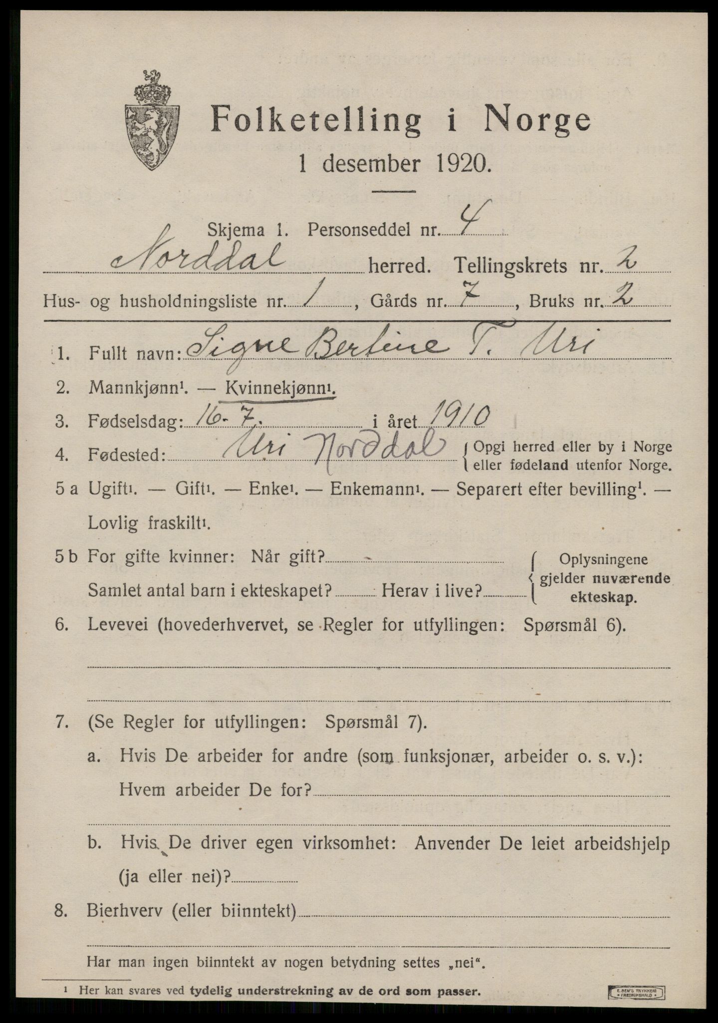 SAT, 1920 census for Norddal, 1920, p. 1445