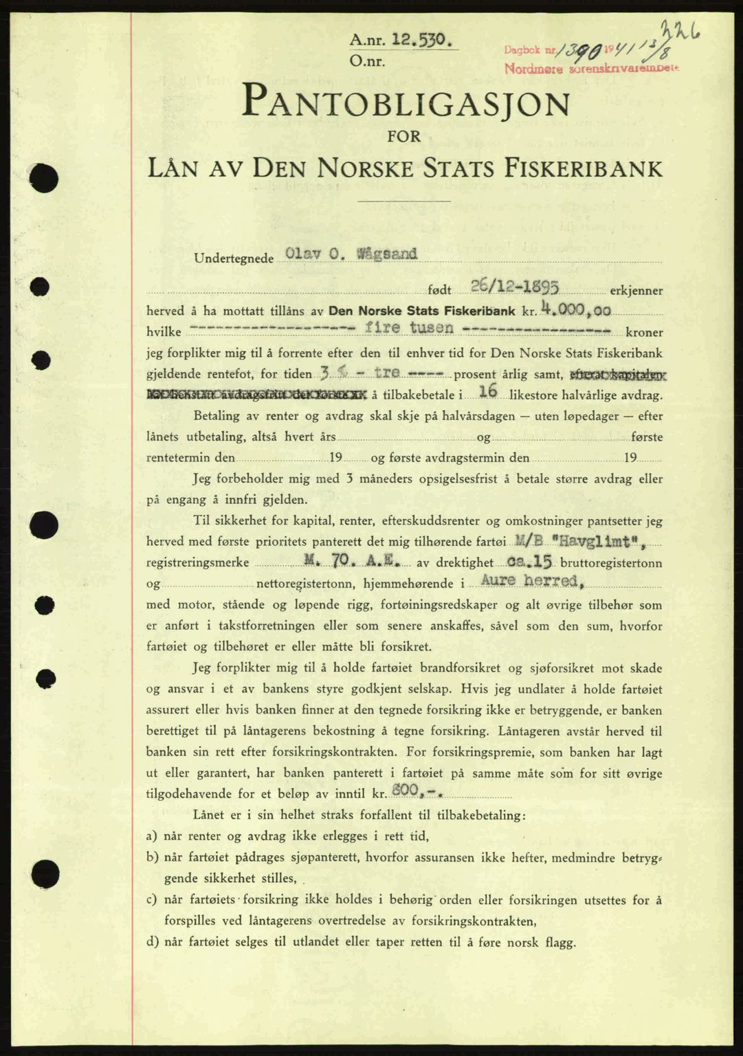 Nordmøre sorenskriveri, SAT/A-4132/1/2/2Ca: Mortgage book no. B88, 1941-1942, Diary no: : 1390/1941