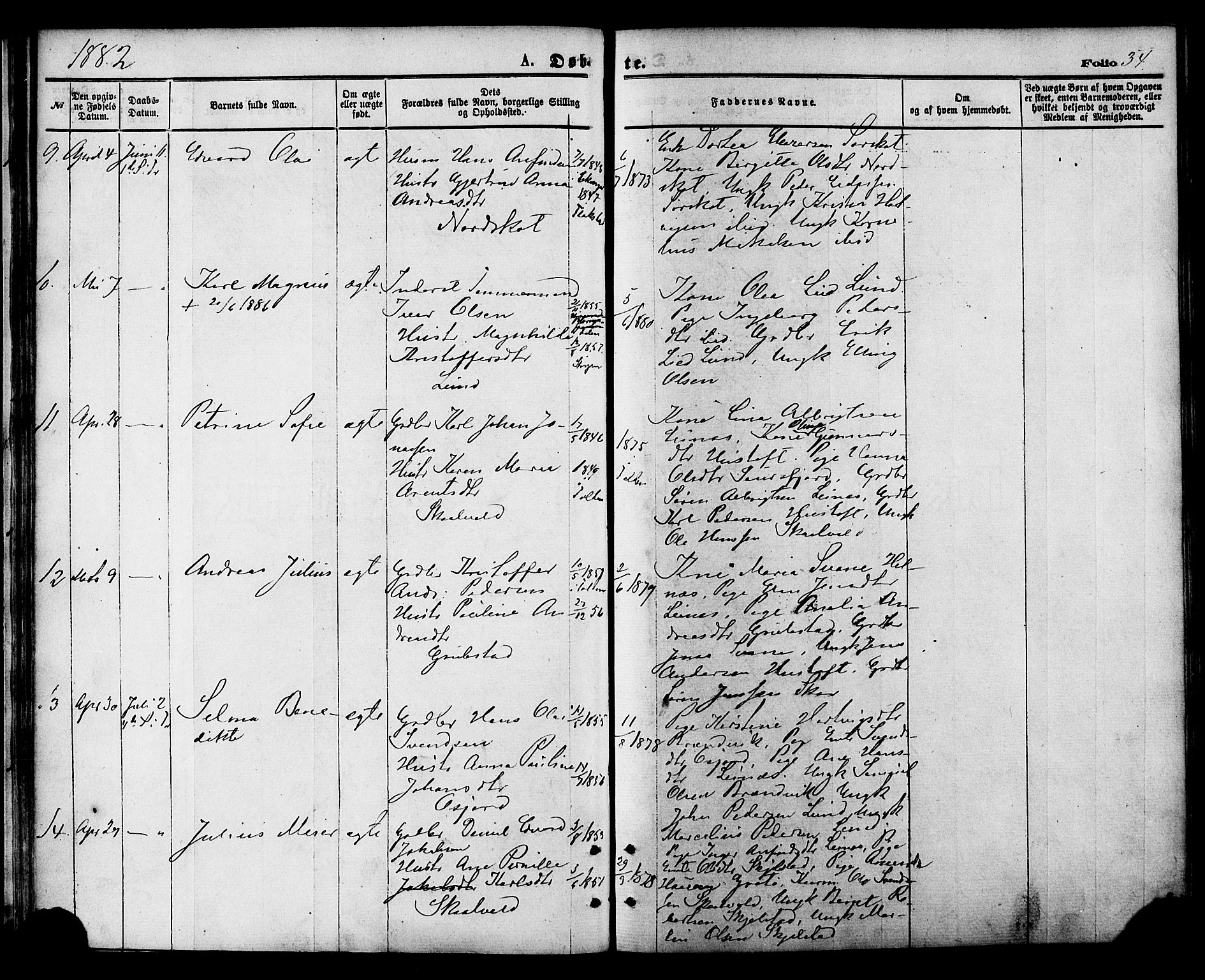 Ministerialprotokoller, klokkerbøker og fødselsregistre - Nordland, AV/SAT-A-1459/857/L0821: Parish register (official) no. 857A01, 1875-1889, p. 34