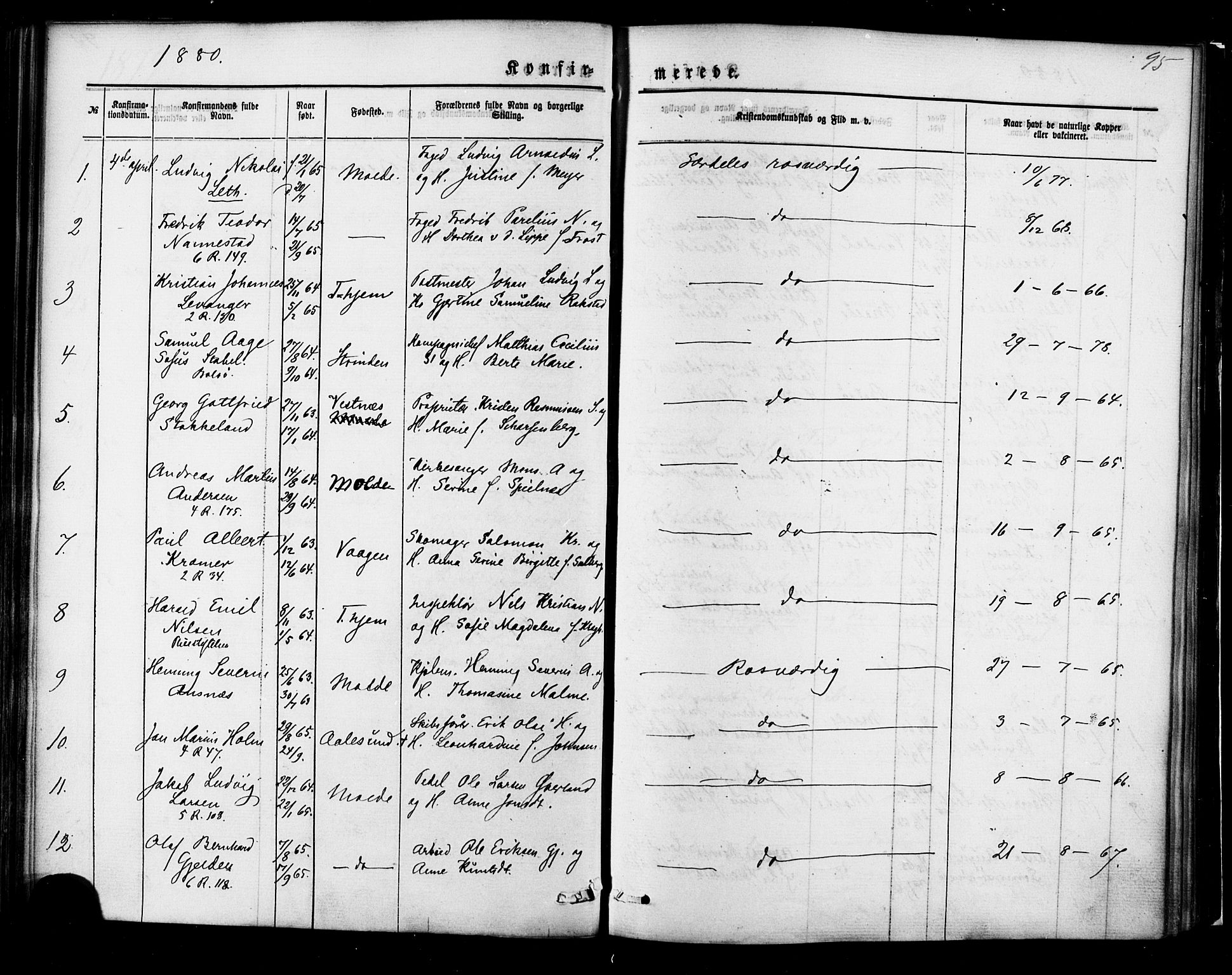 Ministerialprotokoller, klokkerbøker og fødselsregistre - Møre og Romsdal, AV/SAT-A-1454/558/L0691: Parish register (official) no. 558A05, 1873-1886, p. 95