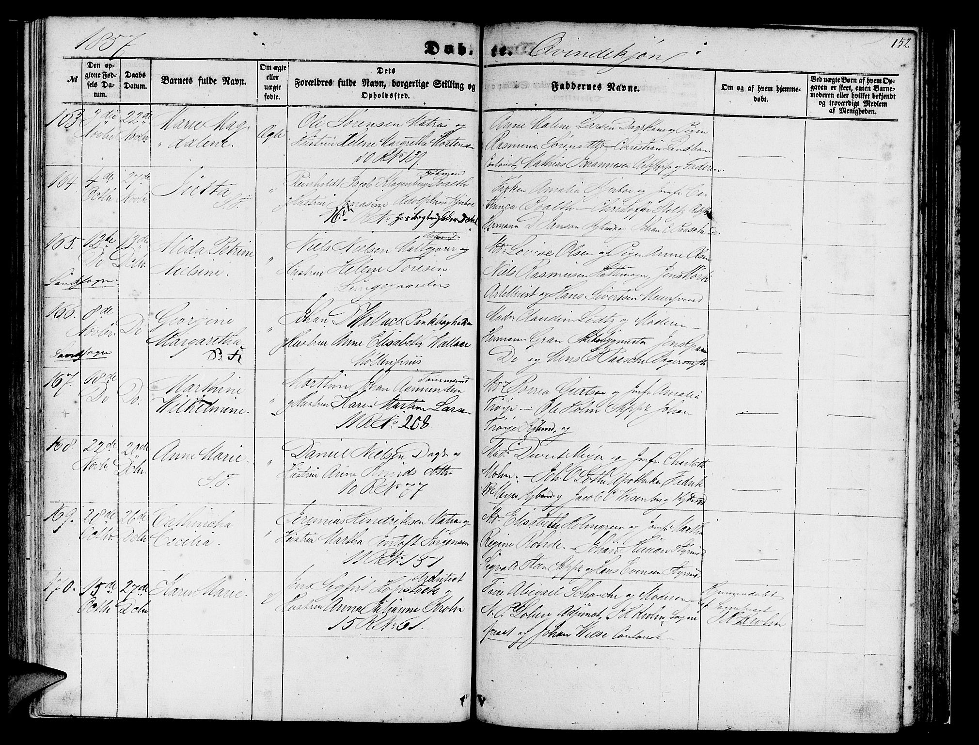 Domkirken sokneprestembete, SAB/A-74801/H/Hab/L0011: Parish register (copy) no. B 4, 1856-1862, p. 152