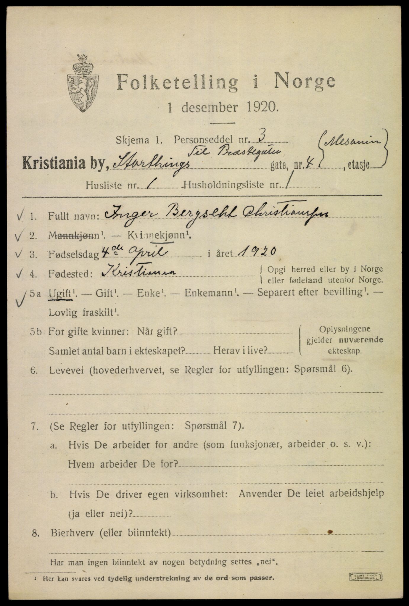 SAO, 1920 census for Kristiania, 1920, p. 550325