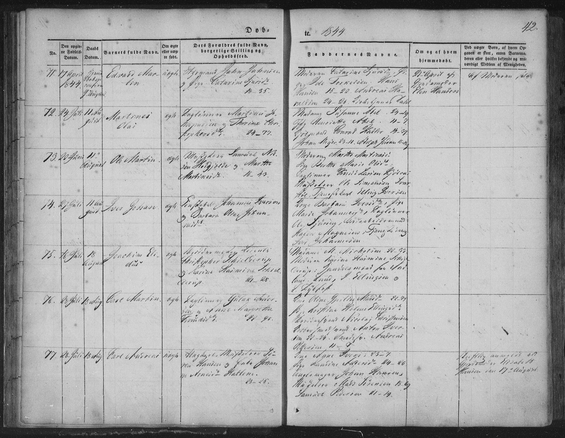 Korskirken sokneprestembete, AV/SAB-A-76101/H/Haa/L0016: Parish register (official) no. B 2, 1841-1851, p. 42