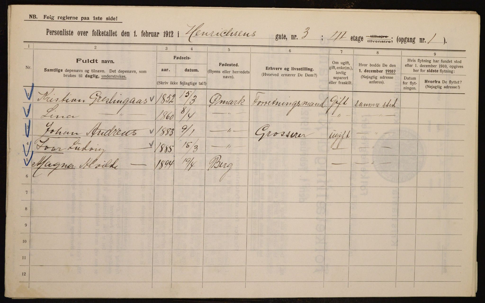OBA, Municipal Census 1912 for Kristiania, 1912, p. 38897