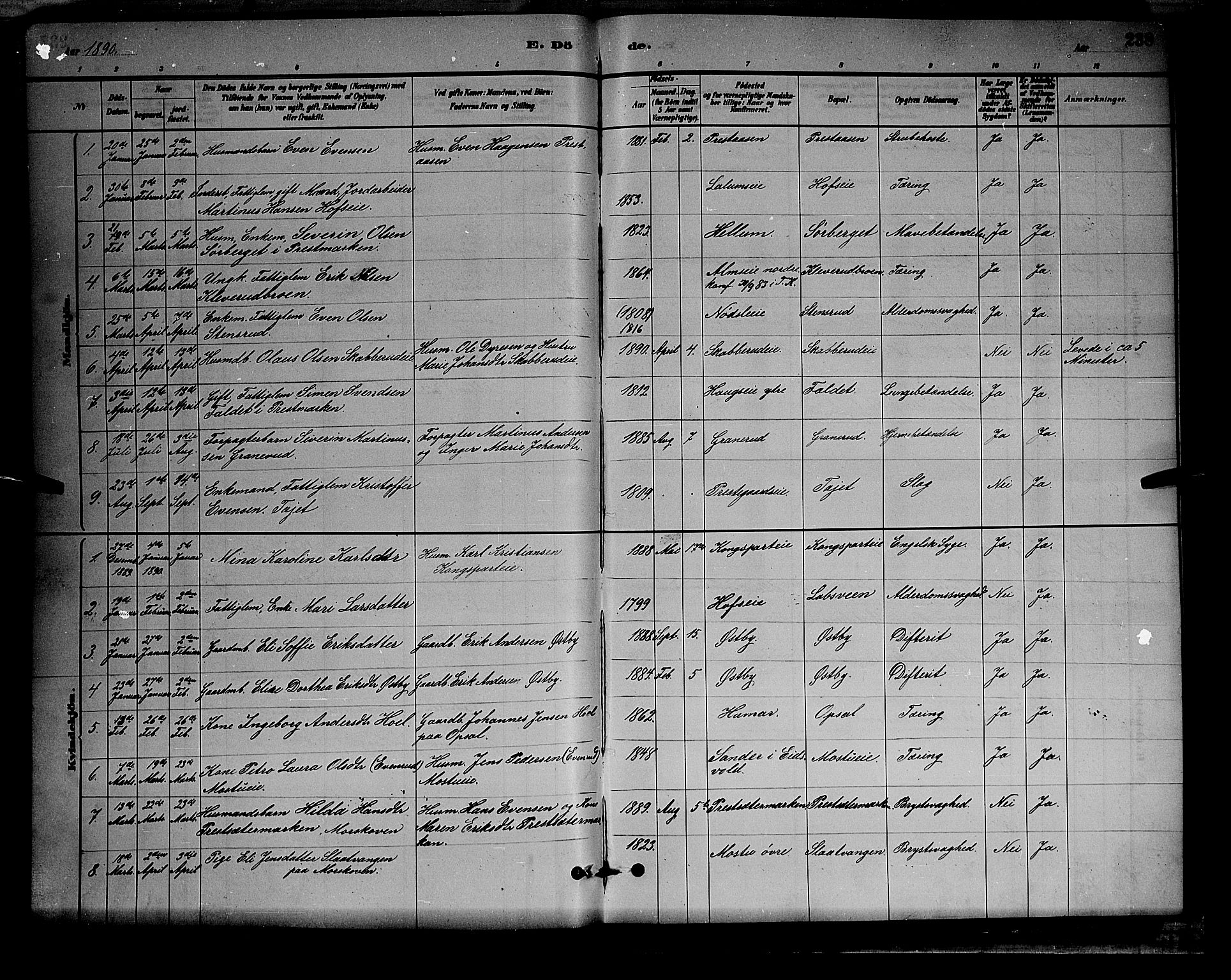 Stange prestekontor, AV/SAH-PREST-002/L/L0008: Parish register (copy) no. 8, 1882-1895, p. 238