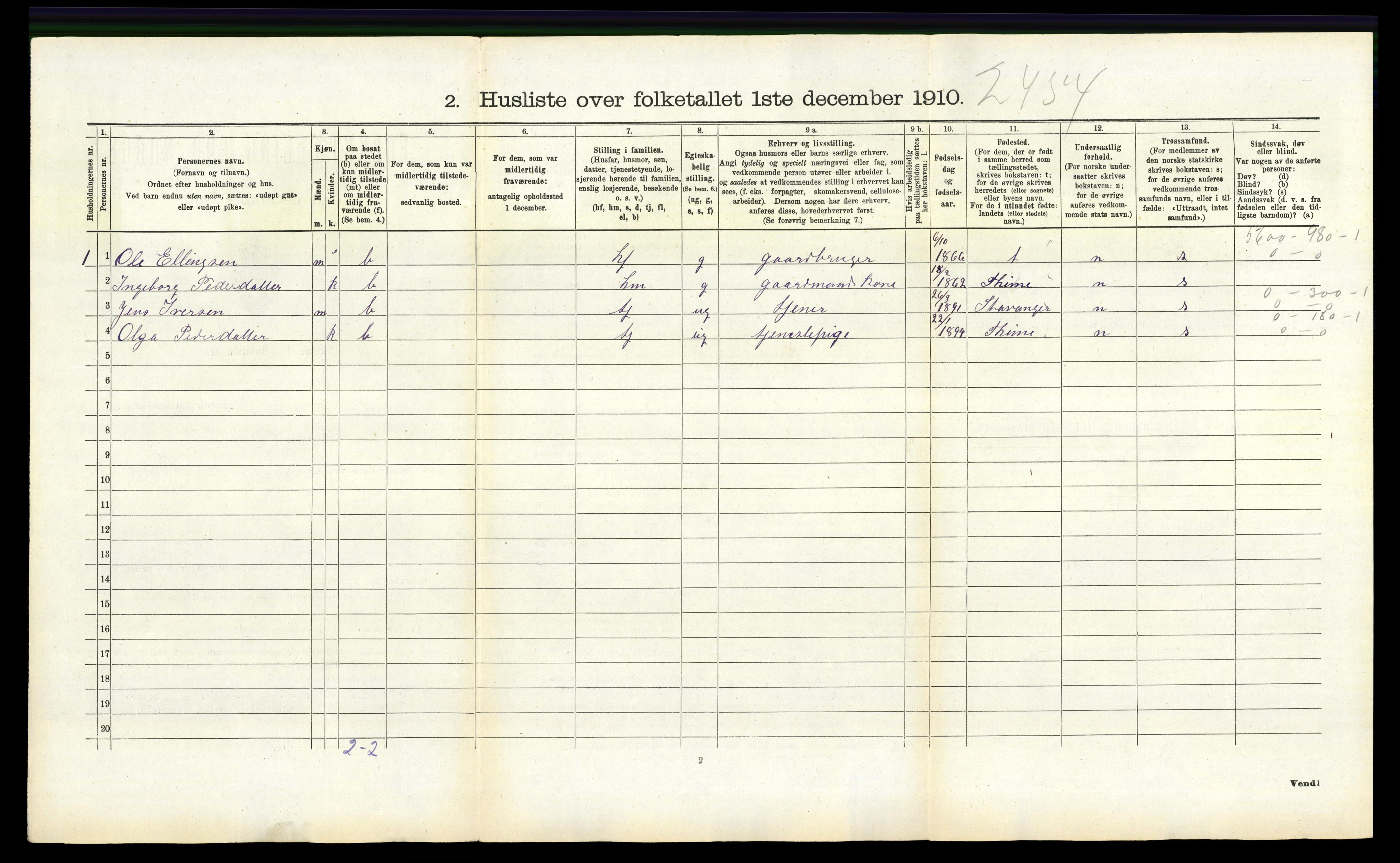 RA, 1910 census for Klepp, 1910, p. 866