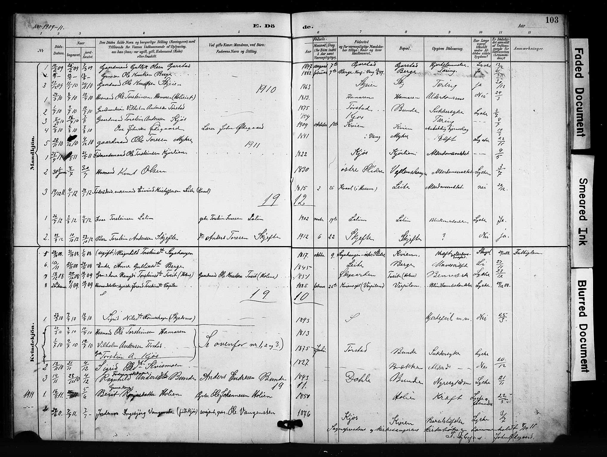Vang prestekontor, Valdres, SAH/PREST-140/H/Hb/L0007: Parish register (copy) no. 7, 1893-1924, p. 103