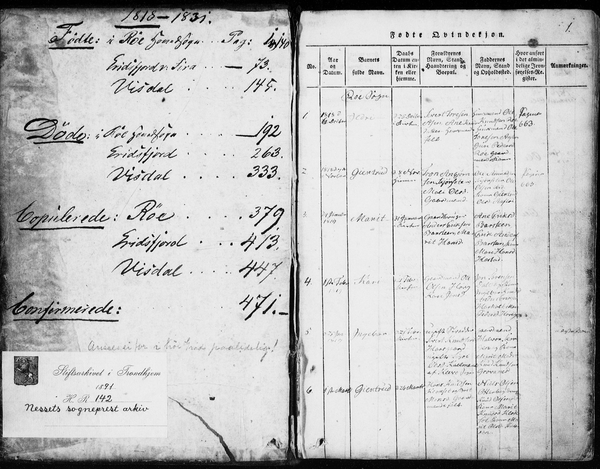 Ministerialprotokoller, klokkerbøker og fødselsregistre - Møre og Romsdal, SAT/A-1454/551/L0623: Parish register (official) no. 551A03, 1818-1831, p. 1
